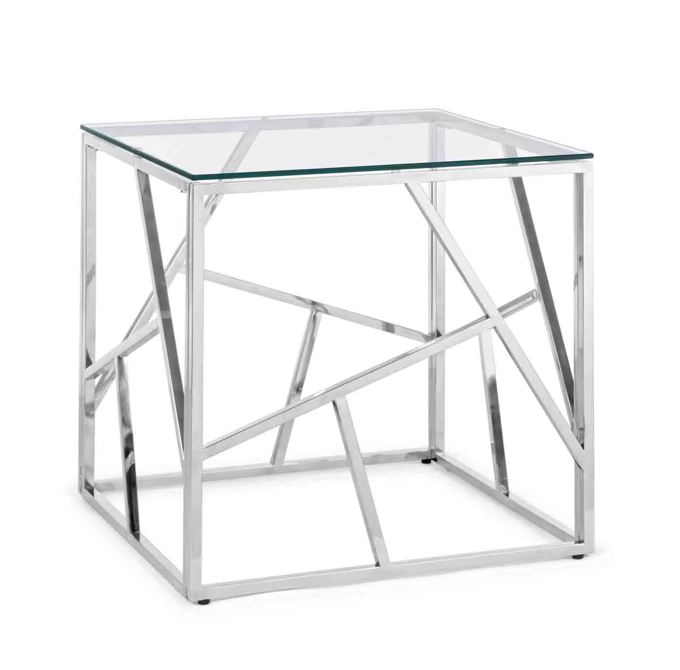 Beistelltisch Rayan aus Edelstahl und Glas, modern, quadratisch, silber, 55x55x55 cm - Bizzotto