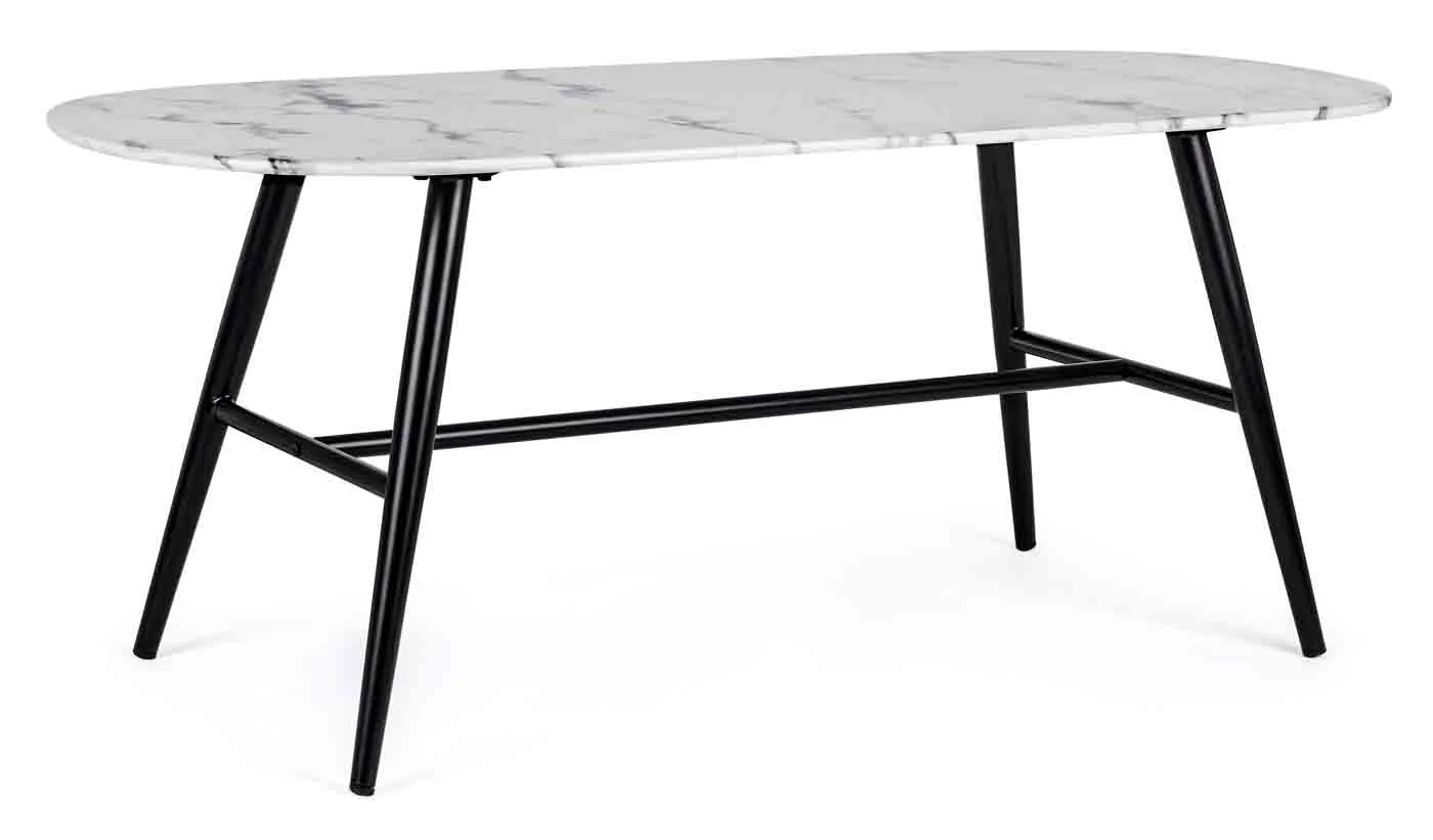 Couchtisch Marble aus Metall und Glas, modern rechteckig, weiß mit schwarzem Gestell - Bizzotto