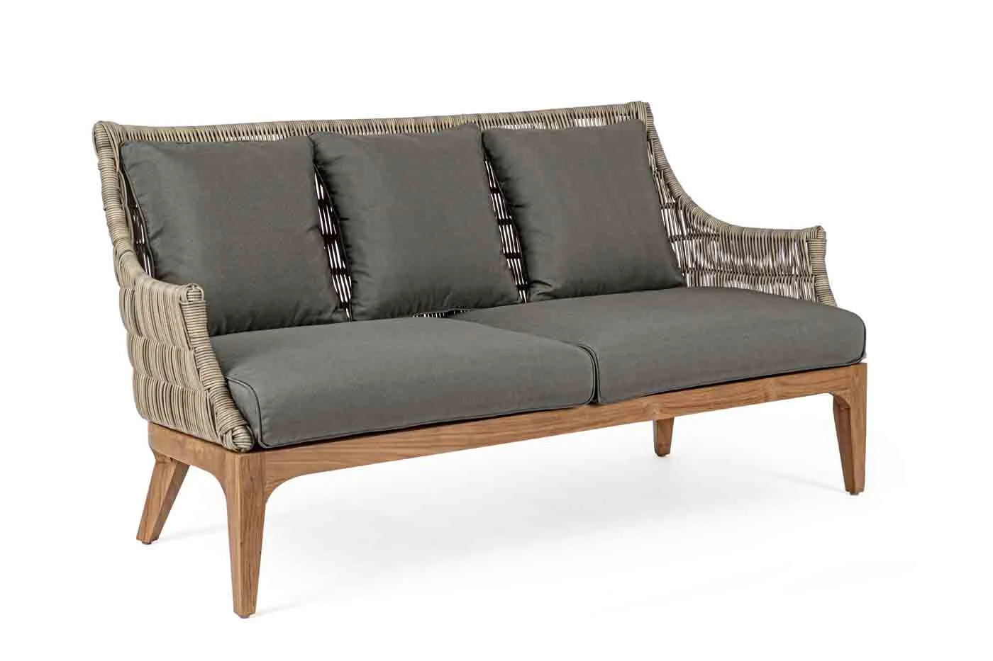 2,5 Sitzer Sofa Keilani aus Teakholz, modern, Outdoor, grau natur, inkl. Kissen - Bizzotto