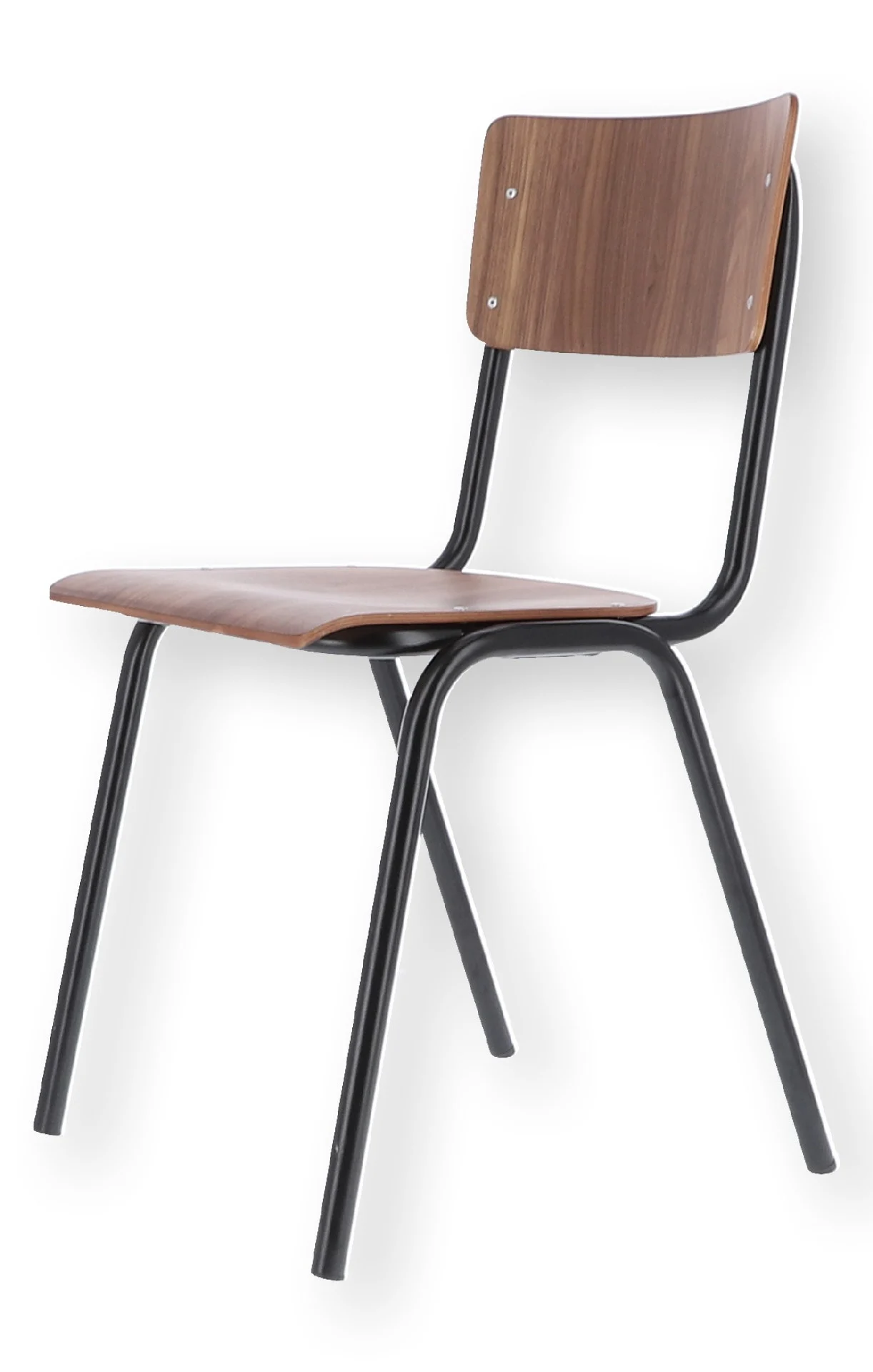 Stuhl Zero Metall und Holz, stapelbar im Retro Chic, Schwarz Nussbaum, pflegeleicht - Jan Kurtz