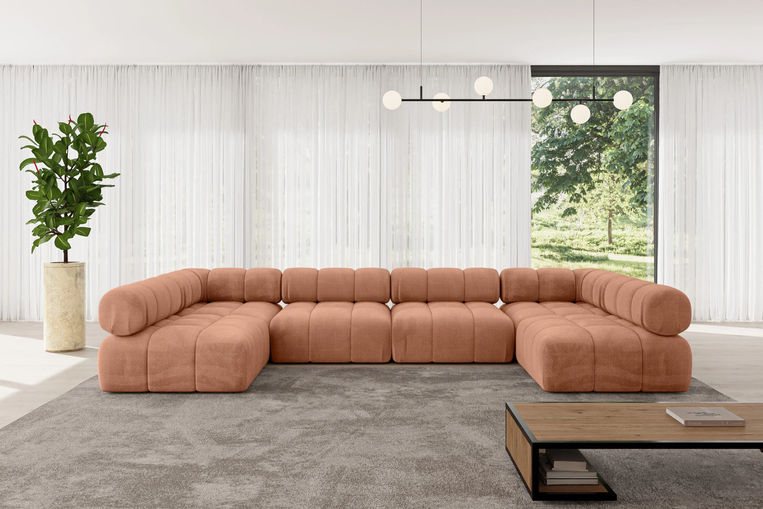 Wohnlandschaft Garvo-U2 Apricot - Monolith 61