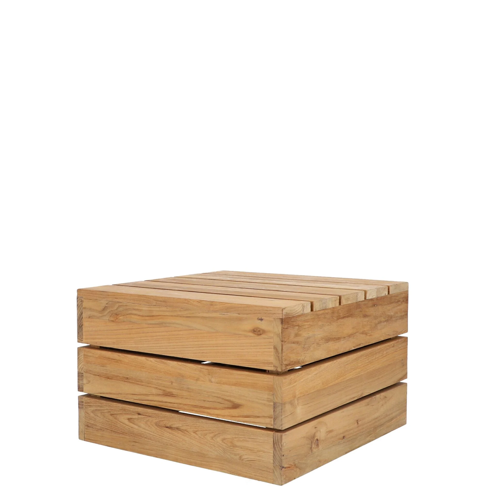 Beistelltisch aus recyceltem Teakholz, massiv und quadratisch, natur, Outdoor mit Rollen, 54 cm - Jan Kurtz