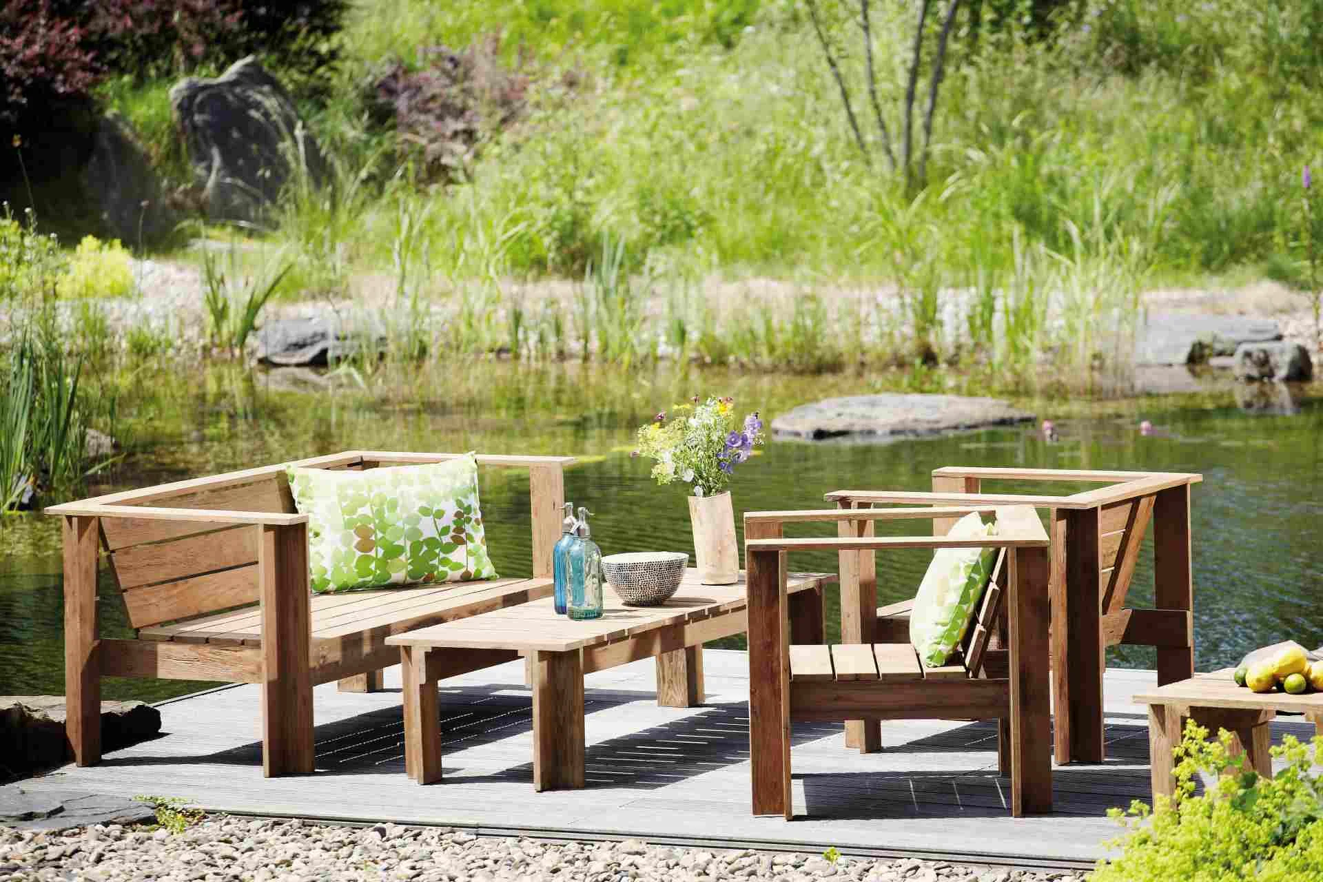 Gartensofa Lounge Batten aus recyceltem Teakholz, massiv, natur, für 2-3 Personen, outdoor