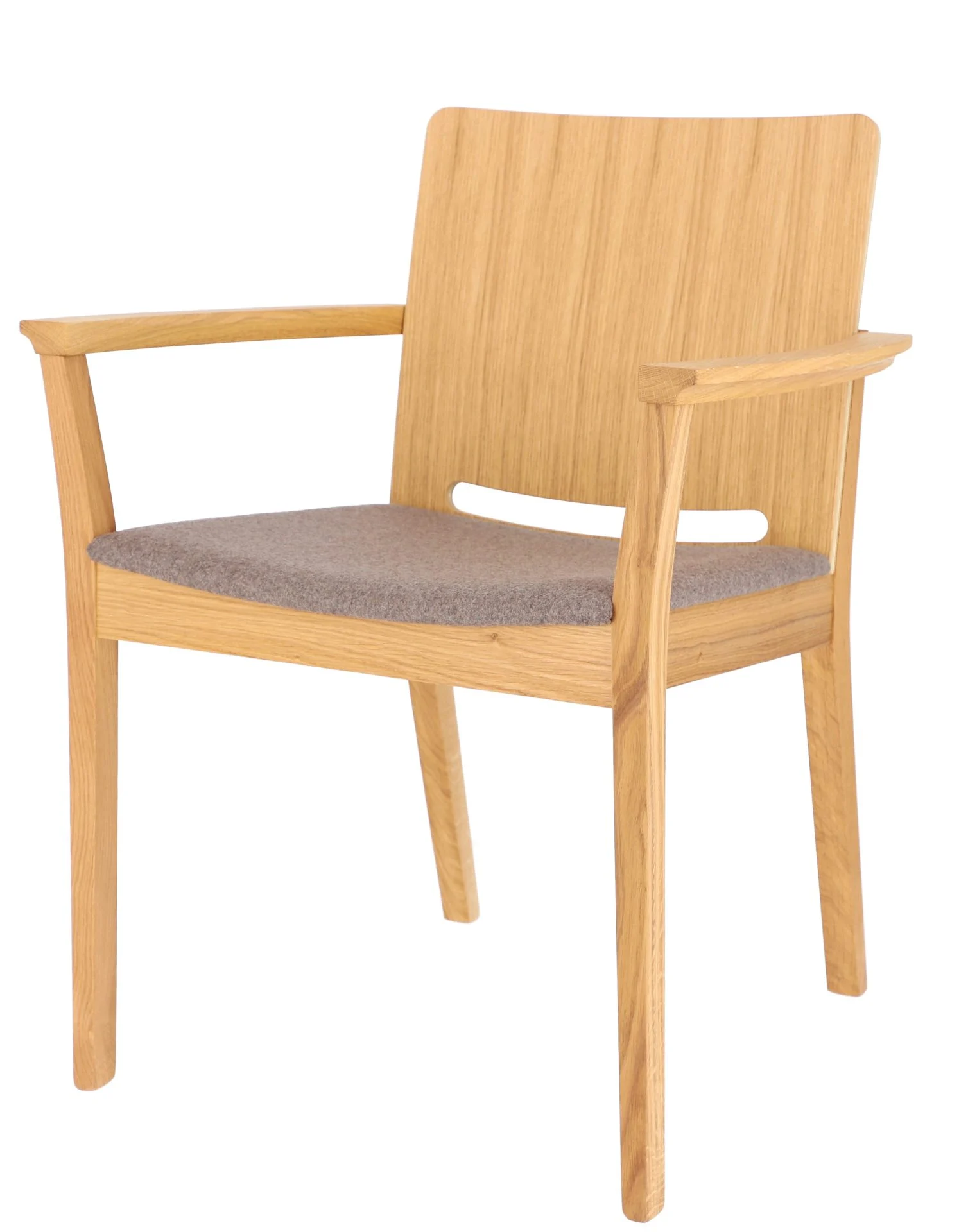 Armlehnstuhl Kelley aus Eichenholz, massiv geölt, moderner Stil, Sitz gepolstert mit Schurwolle, Farbe Eiche Natur - Jan Kurtz