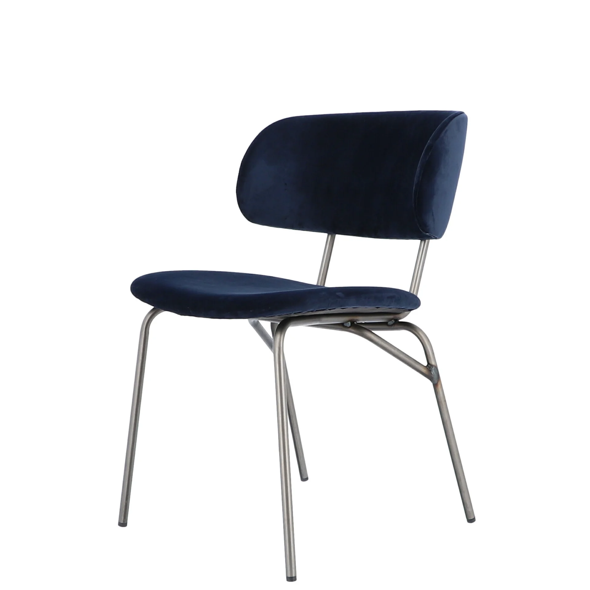 Stuhl Giulia Samtbezug, Retro Chic Design, dunkelblau, gepolstert, Metallgestell silber - Jan Kurtz
