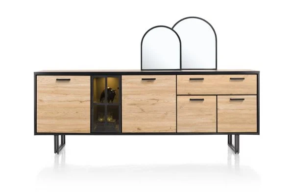 Henders & Hazel Avalon Sideboard mit LED 4 Türen+1 Lade+1 Glastür HPL/Metallgestell