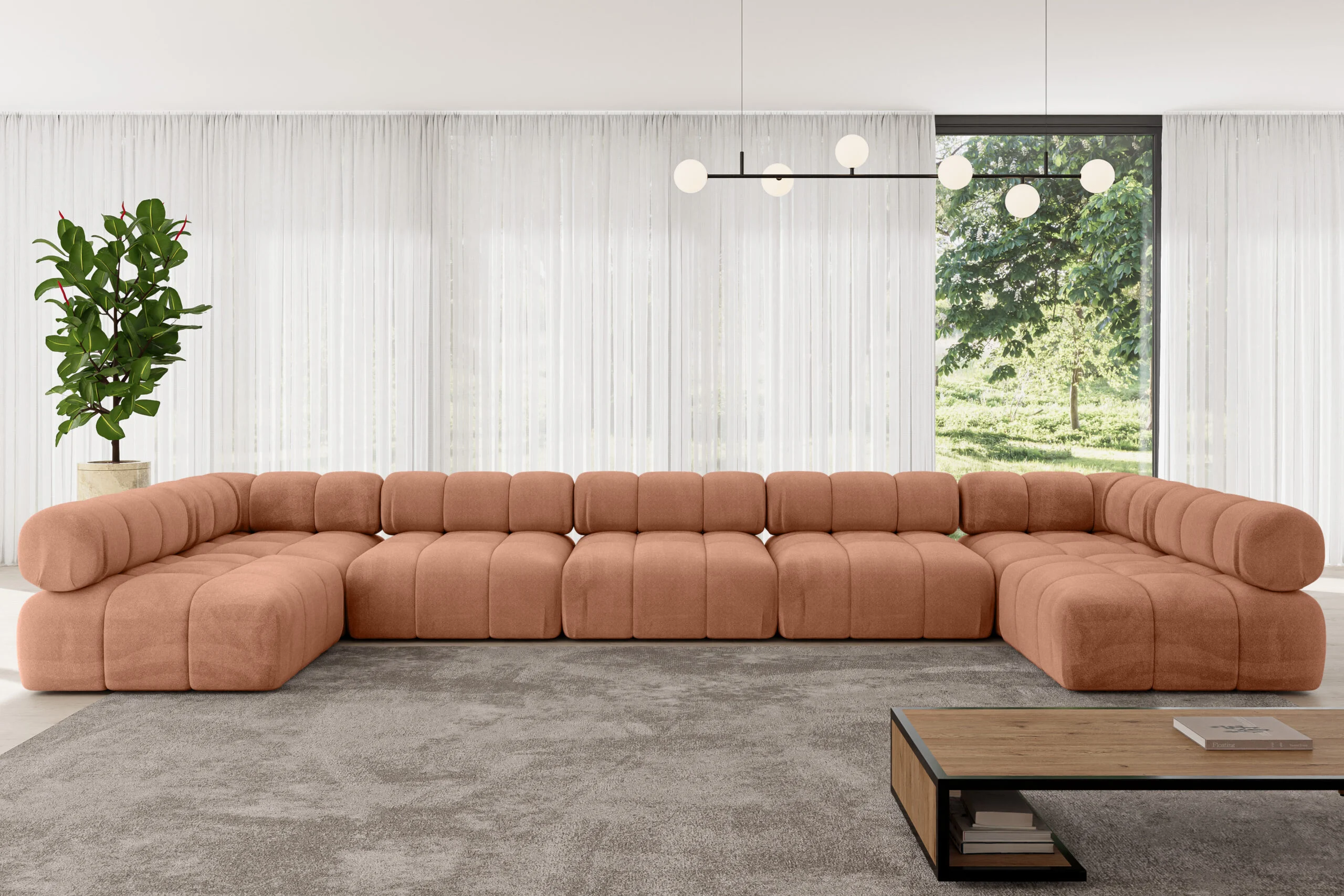 Wohnlandschaft Garvo-U3 Apricot - Monolith 61