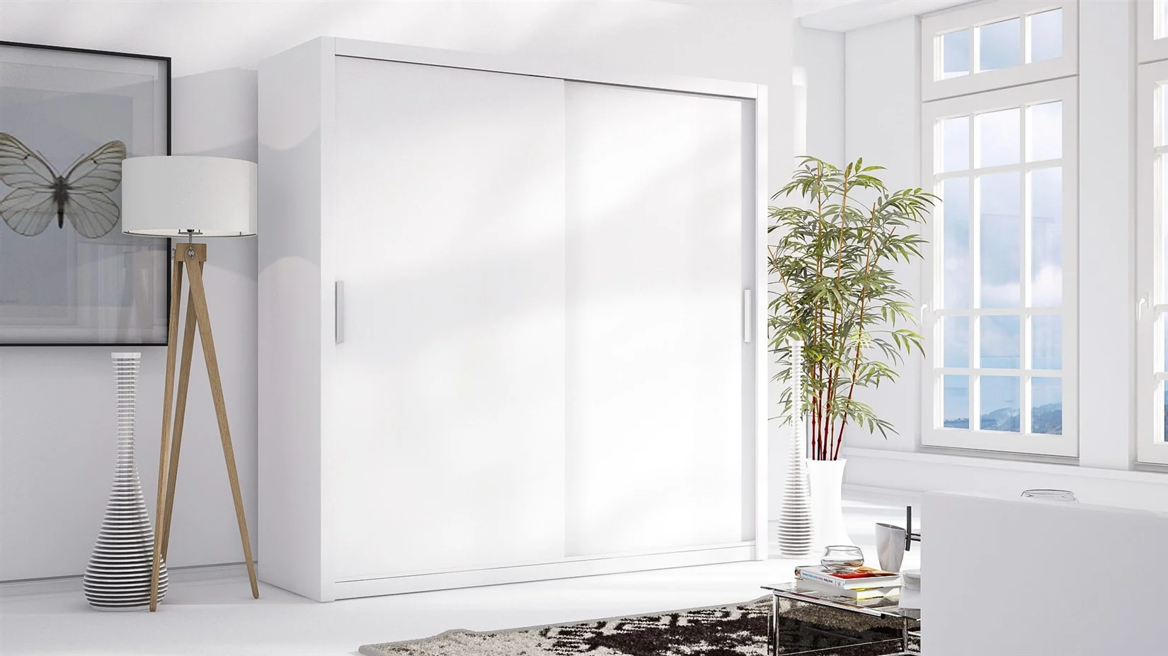 Schiebetürenschrank Schrank LUND Weiss matt 220x215 cm - Fun Moebel