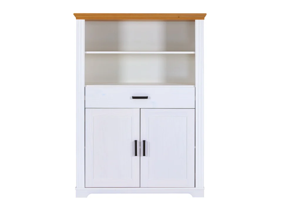 Inter Link Maluno Highboard Massivholz Kiefer Weiß/Oak Colori
