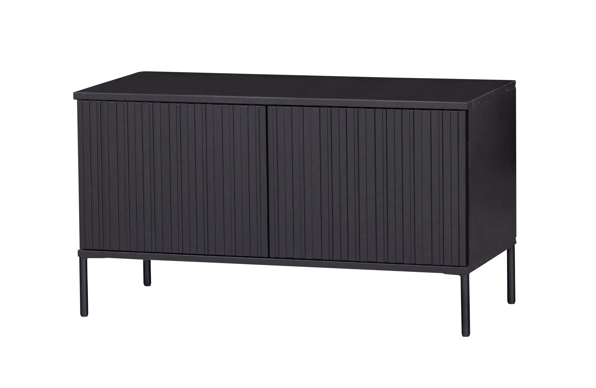 TV Board Gravure aus Kiefernholz, modernes Design, schwarz, 100 cm breit, mit Push-to-Open-System