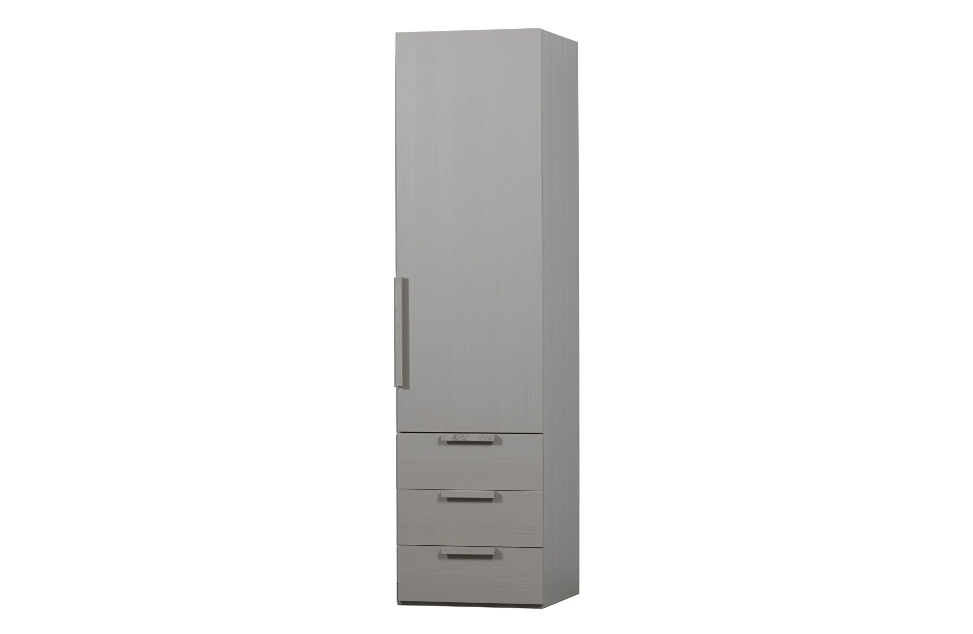 Kleiderschrank Rens aus Holz, modernes Design, Hellgrau, 1 Tür, 3 Schubladen, FSC-zertifiziert