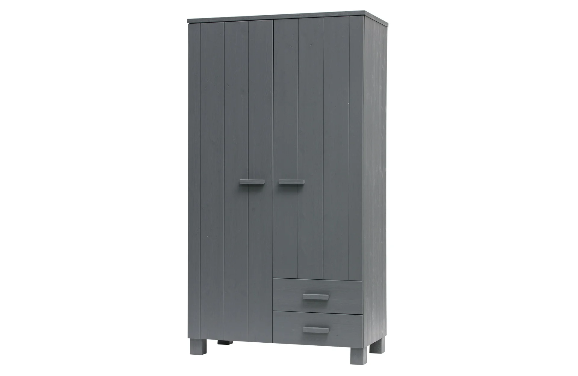 Kleiderschrank Dennis aus Kiefernholz, lackiert, modern, dunkelgrau, mit Schubladen und Einlegeböden - Woood