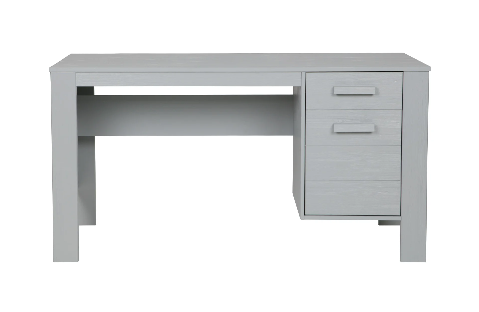 Schreibtisch Dennis aus Kiefernholz, modernes Design, hellgrau, FSC-zertifiziert, 141x59 cm