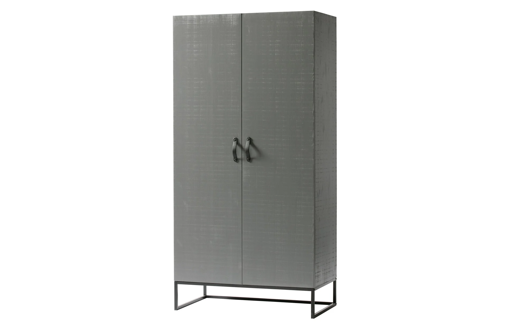 Kleiderschrank Morris aus Kiefernholz, modern, grau, 2 Türen, FSC-zertifiziert, Ledergriffe
