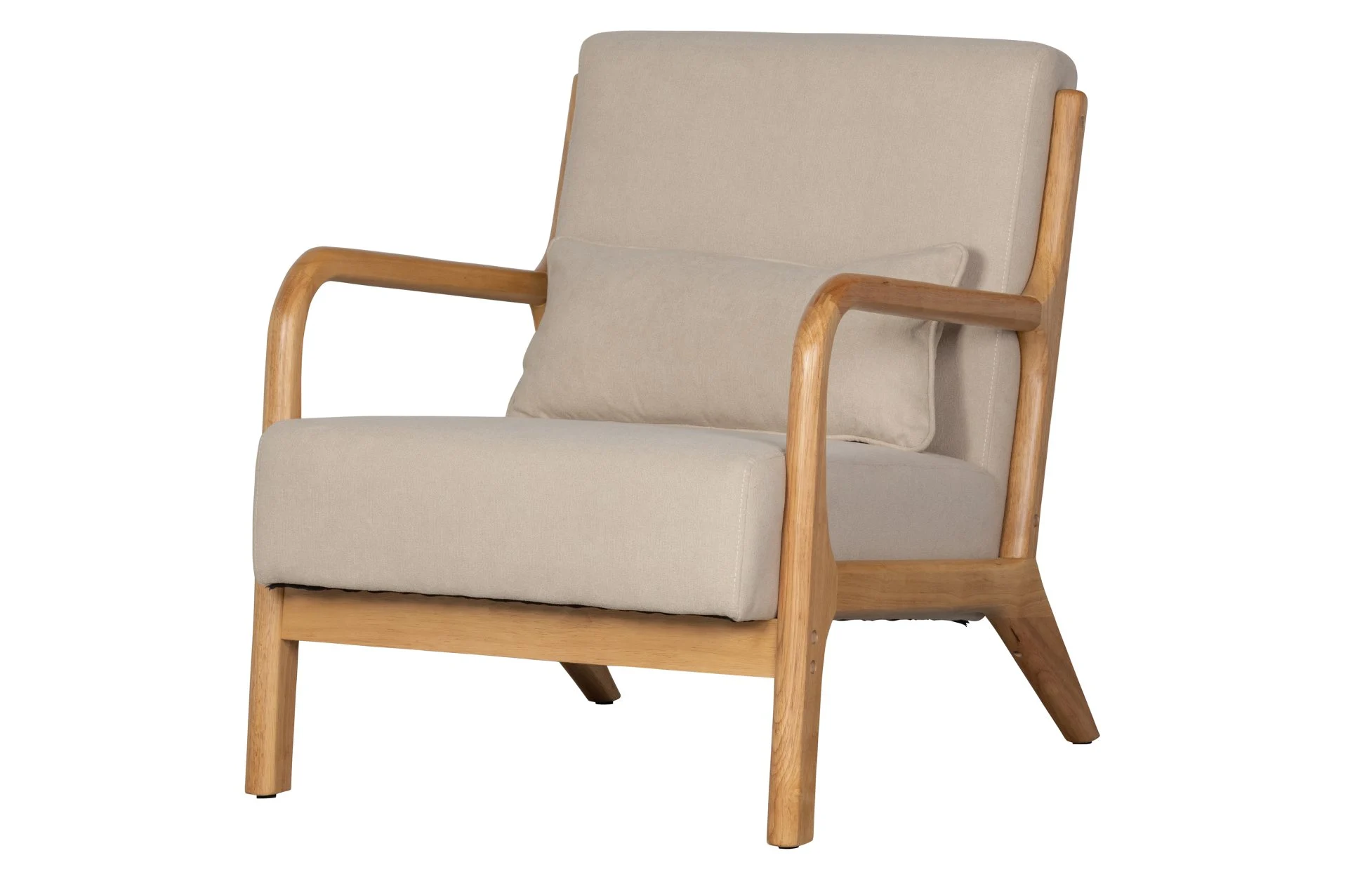 Sessel Mark aus Kautschukholz, modern skandinavisch gepolstert, beige sand, eleganter Webstoff - Woood