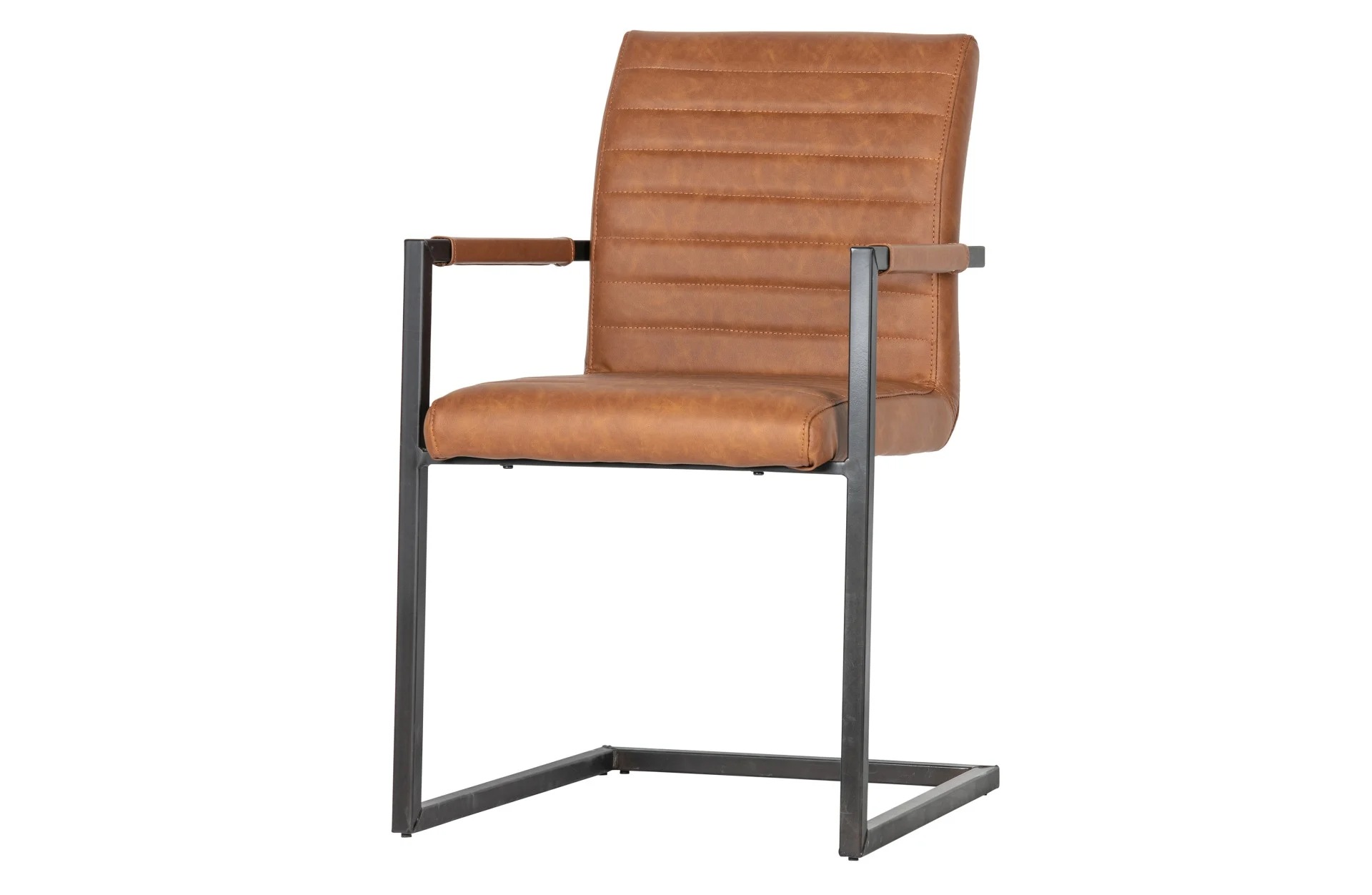 Esszimmerstuhl Bas aus PU-Leder, modern und gepolstert, Freischwinger in Cognac, Metallgestell anthrazit
