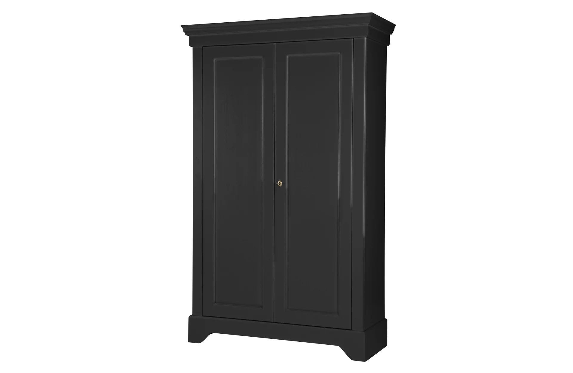 Schrank Isabel aus Kiefernholz, klassischer Landhausstil, Schwarz, mit Schloss und Einlegeböden - Woood