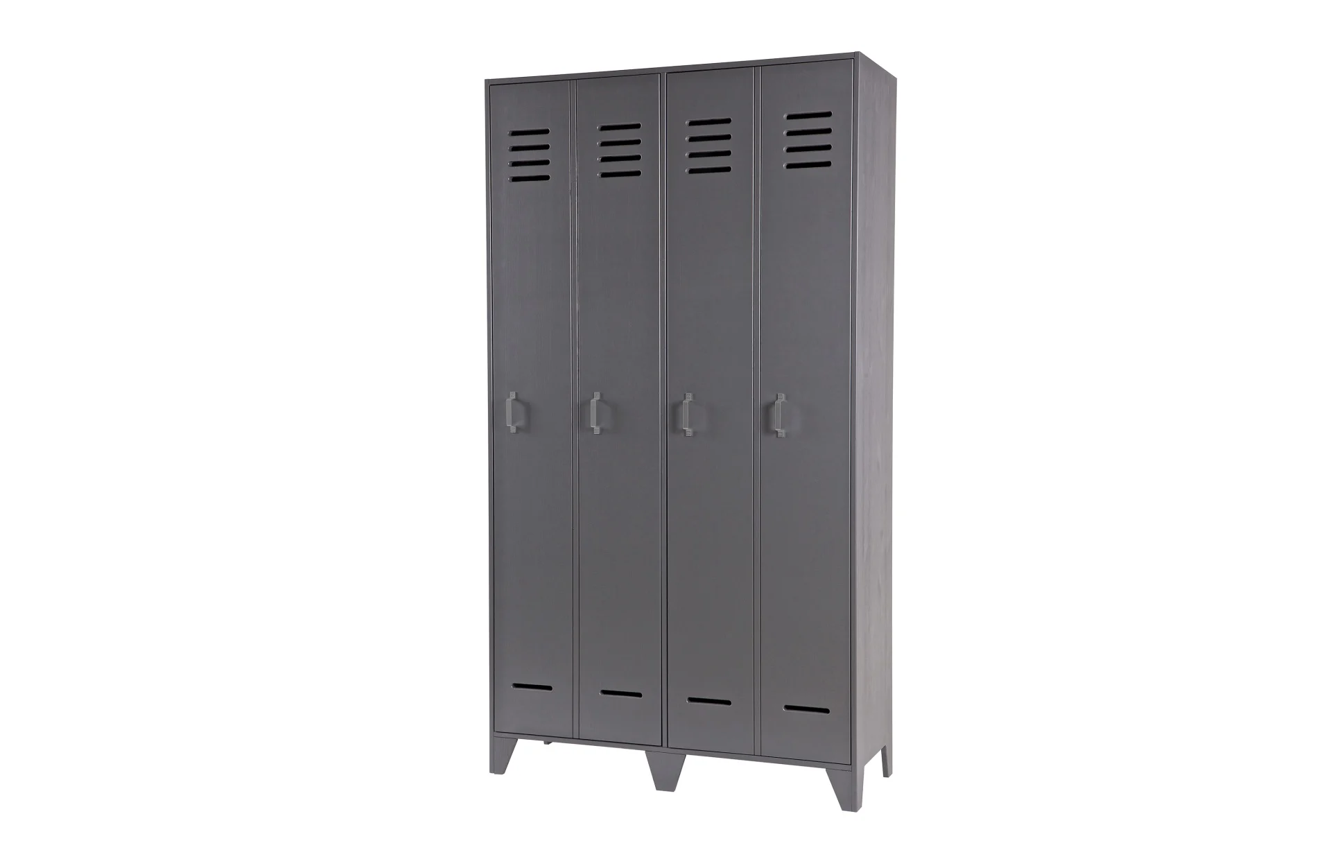 Spindschrank Stijn aus Kiefernholz, Industrial Design, grau, stabile Anschlagtüren, viel Stauraum - Woood