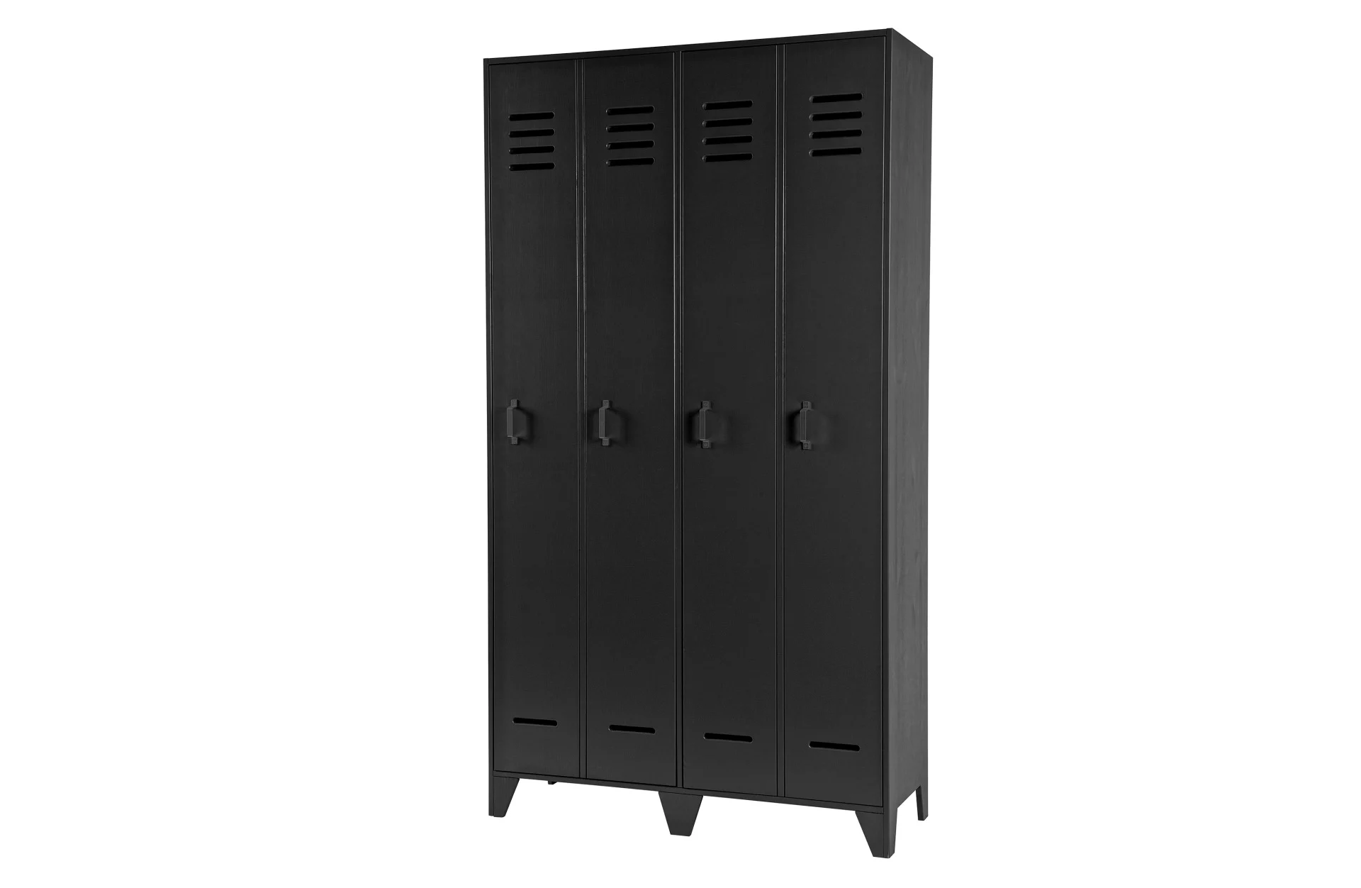 Spindschrank Stijn aus Kiefernholz, Industrial Design, Schwarz, mit Anschlagtüren - Woood