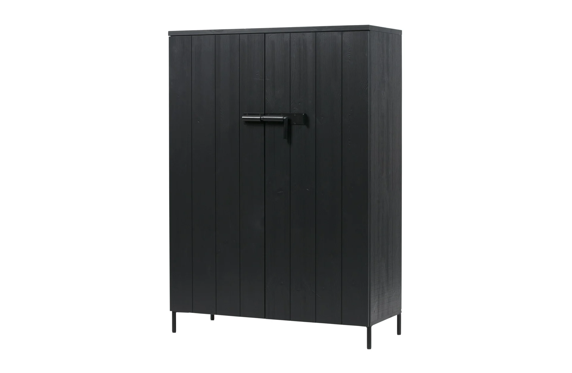 Schrank Bruut aus Kiefernholz, klassisch im Landhausstil, schwarz, mit Metall-Verschluss