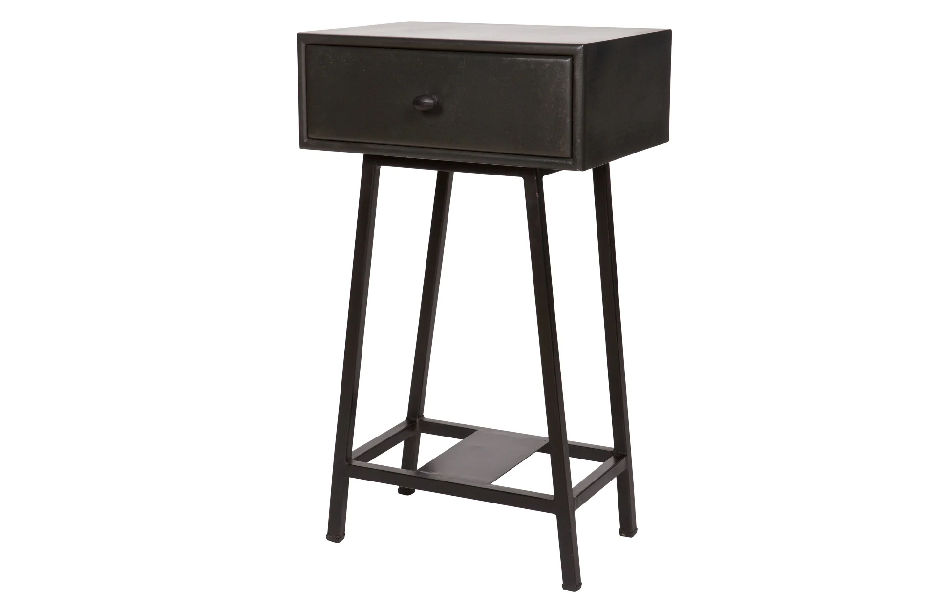 Beistelltisch Skybox aus Metall und Naturholz, klassisch, schwarz, rechteckig, mit Schublade - Woood