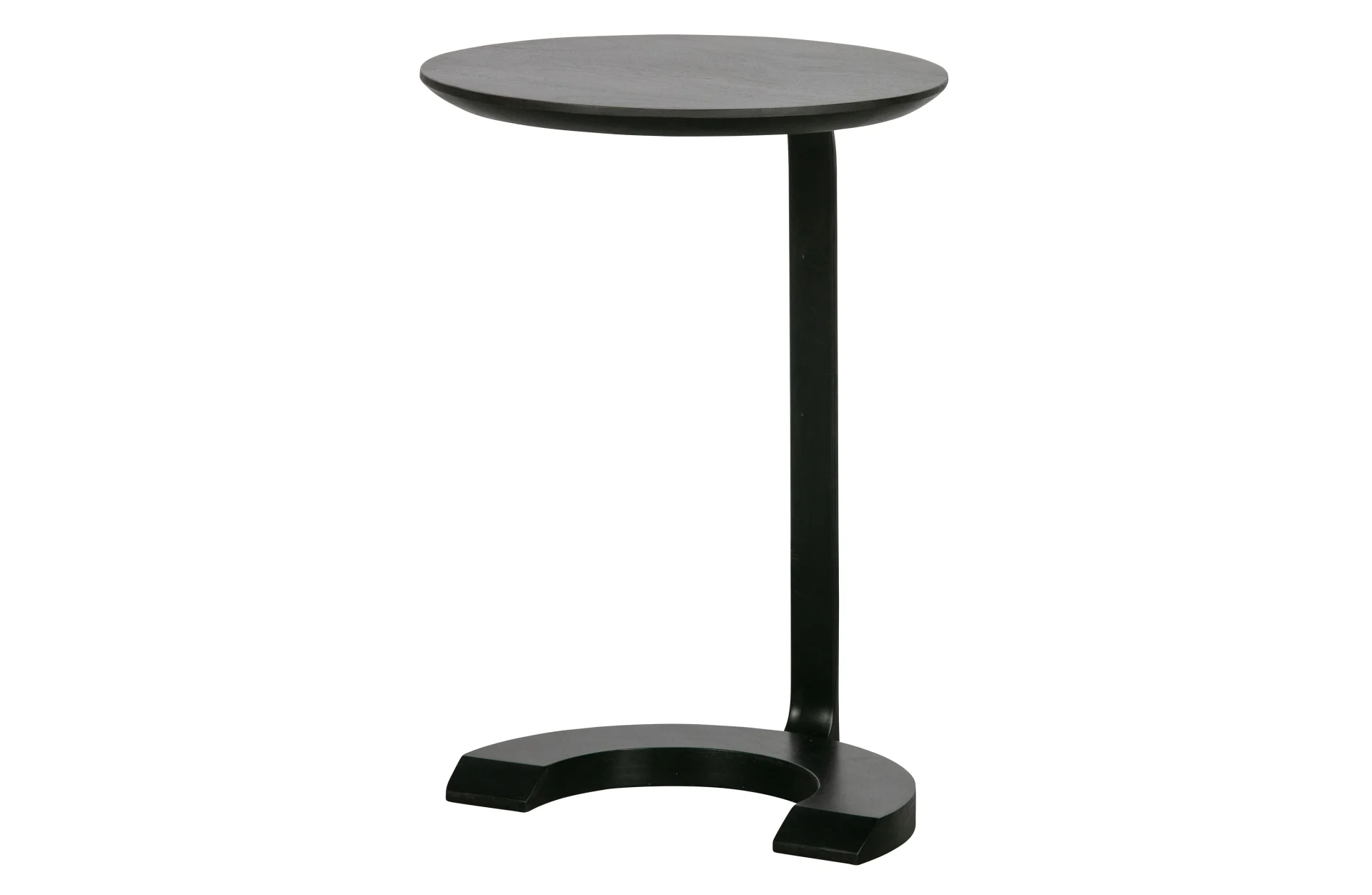 Beistelltisch Floor aus Mangoholz und Metall, modern rund, schwarz, pulverbeschichtet - Woood