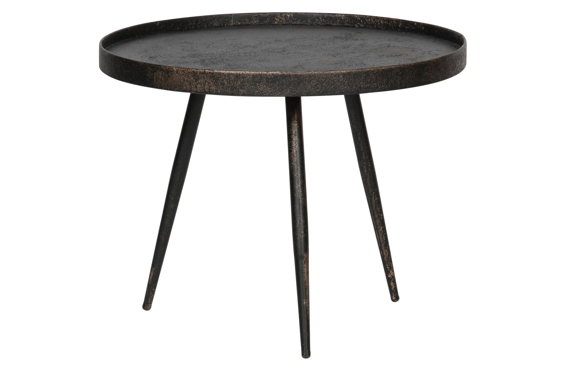 Beistelltisch Bounds aus Naturholz und Metall, Industrial Design, antikes Gold, Ø 58 cm - Woood