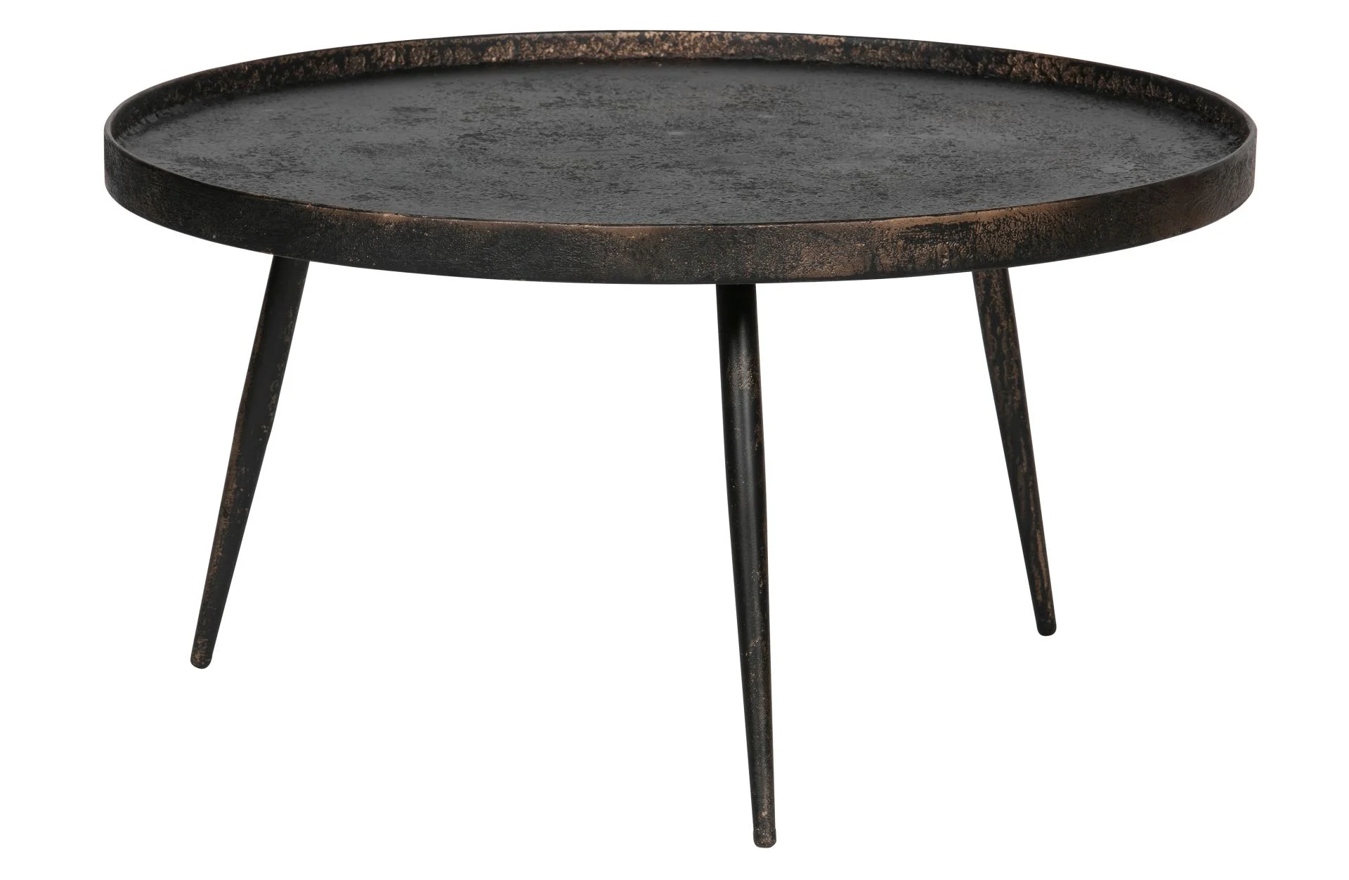 Beistelltisch Bounds aus Naturholz und Metall, Industrial Design, antikes Gold, Ø 76 cm - Woood