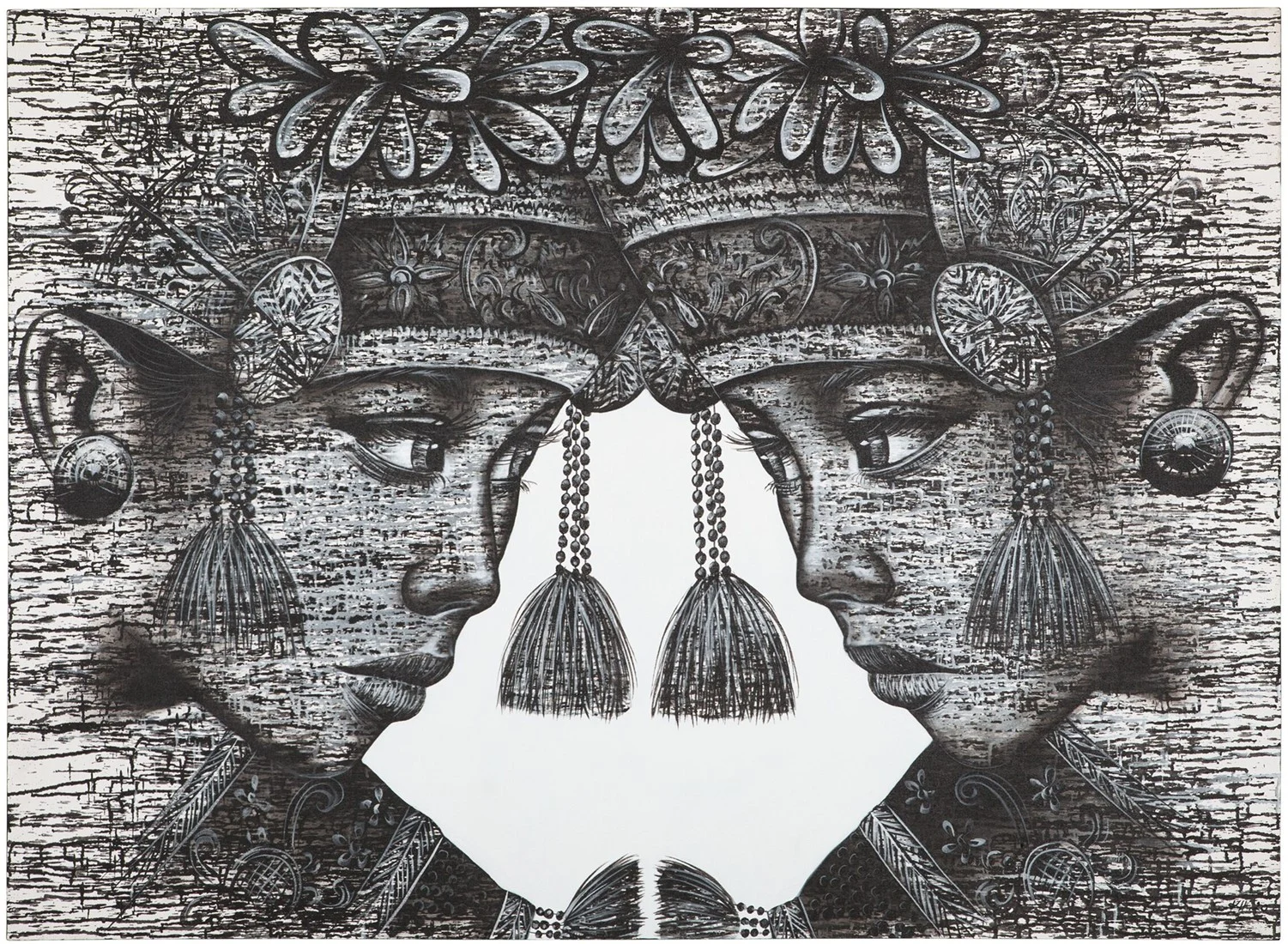 Bild Wall Art Balinese Twins Leinwand auf Holzrahmen, klassisch, schwarz, 110x150 cm - Must Living