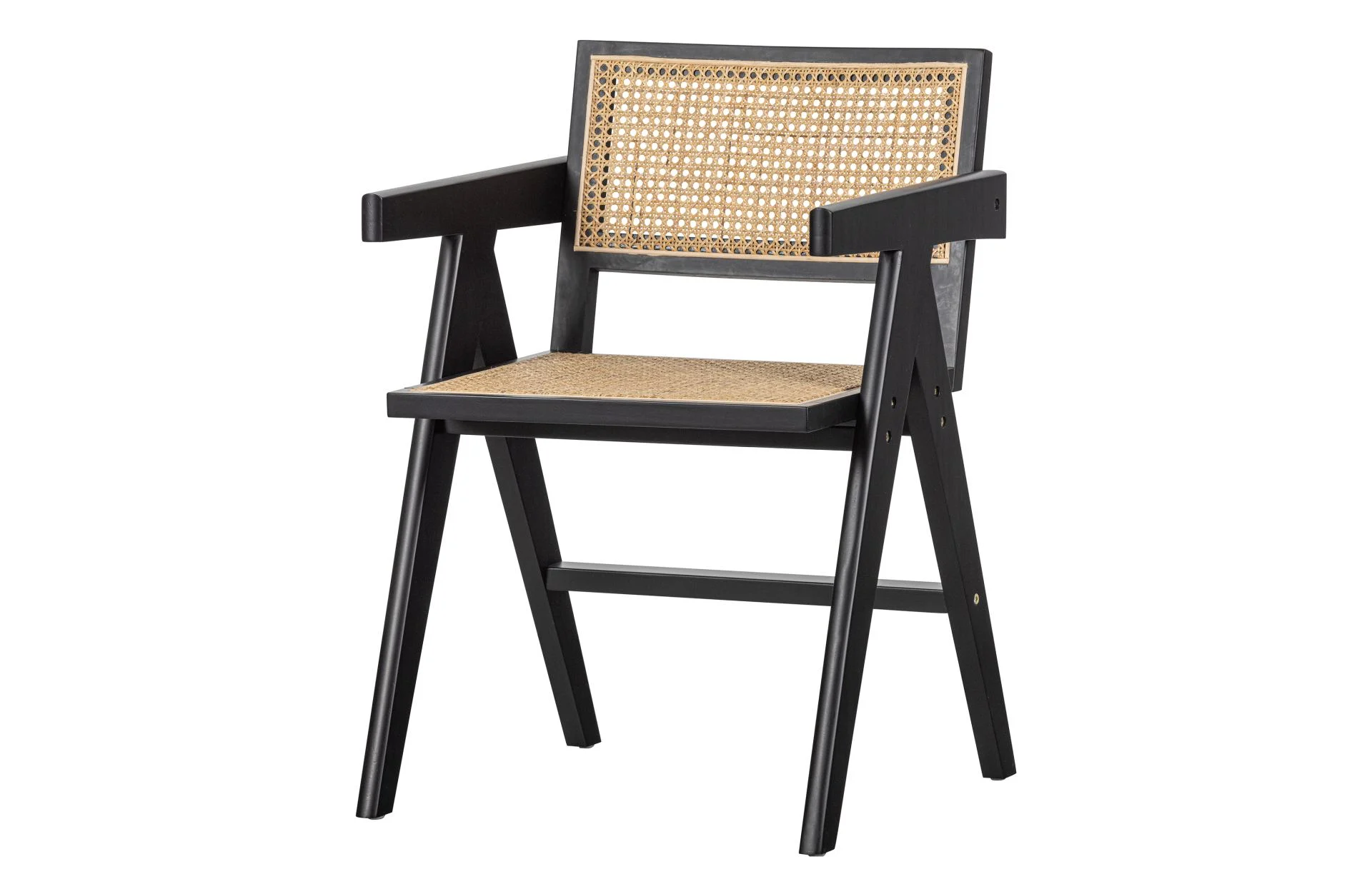 Esszimmerstuhl Gunn aus Rattan, skandinavisches Design, schwarz natur, stabiles Kieferngestell - Woood