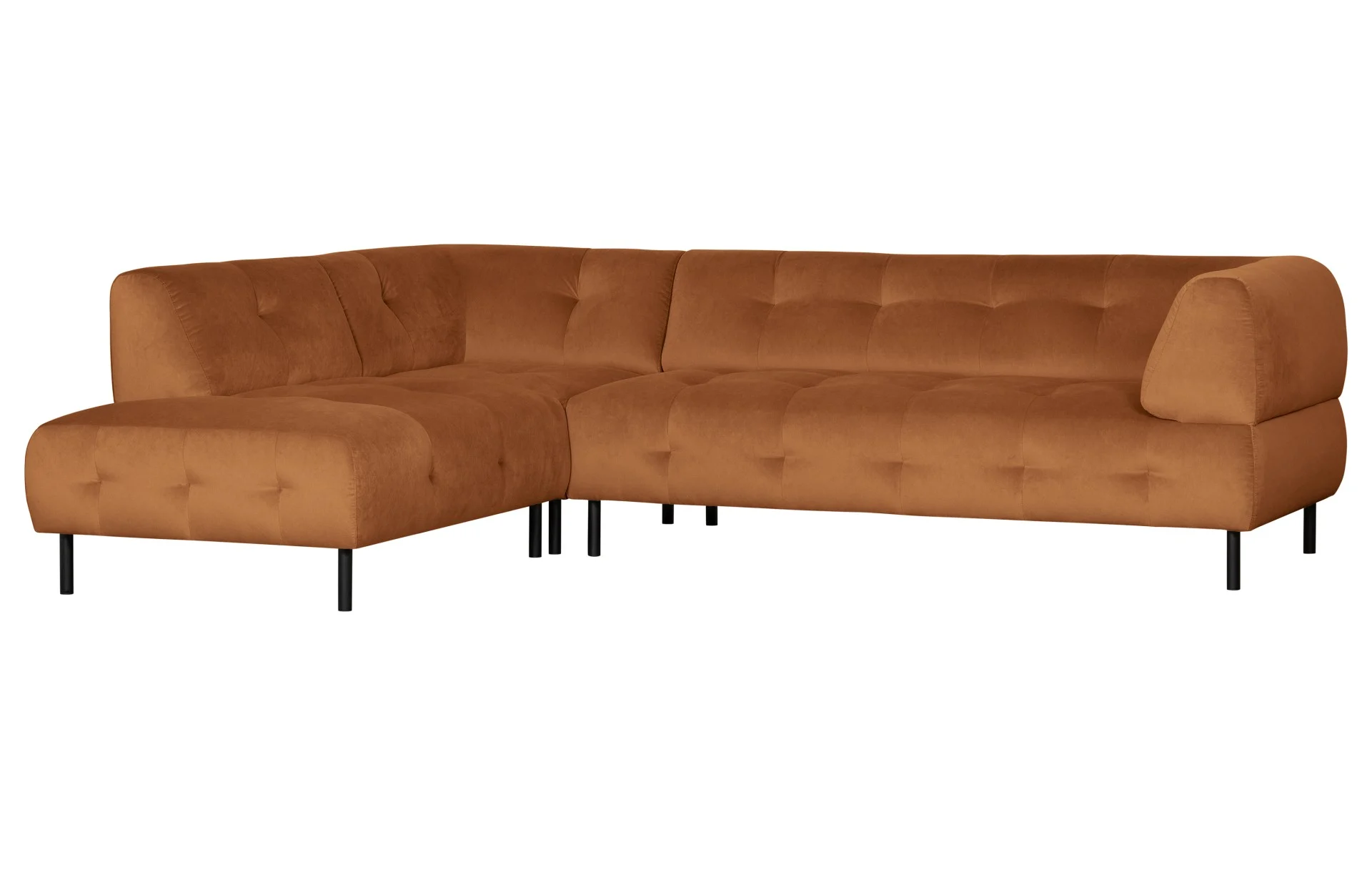 Ecksofa Lloyd mit Samtbezug, links ausgerichtet, moderner Stil, rostfarben, weiche Polsterung - Woood