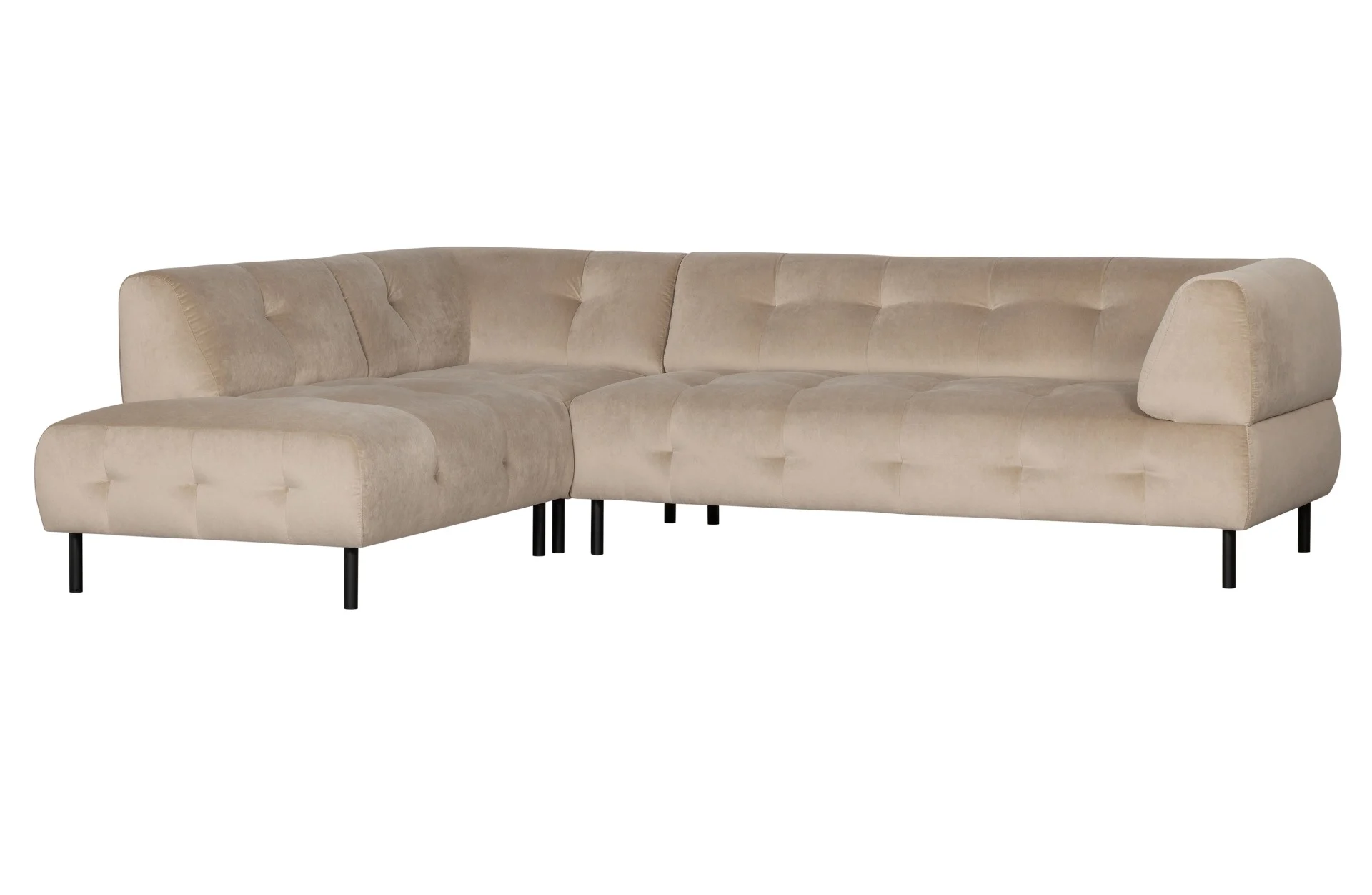 Ecksofa Lloyd mit Samtbezug, modernes Design, linksseitig, sandfarben, komfortabel für 4–5 Personen - Woood