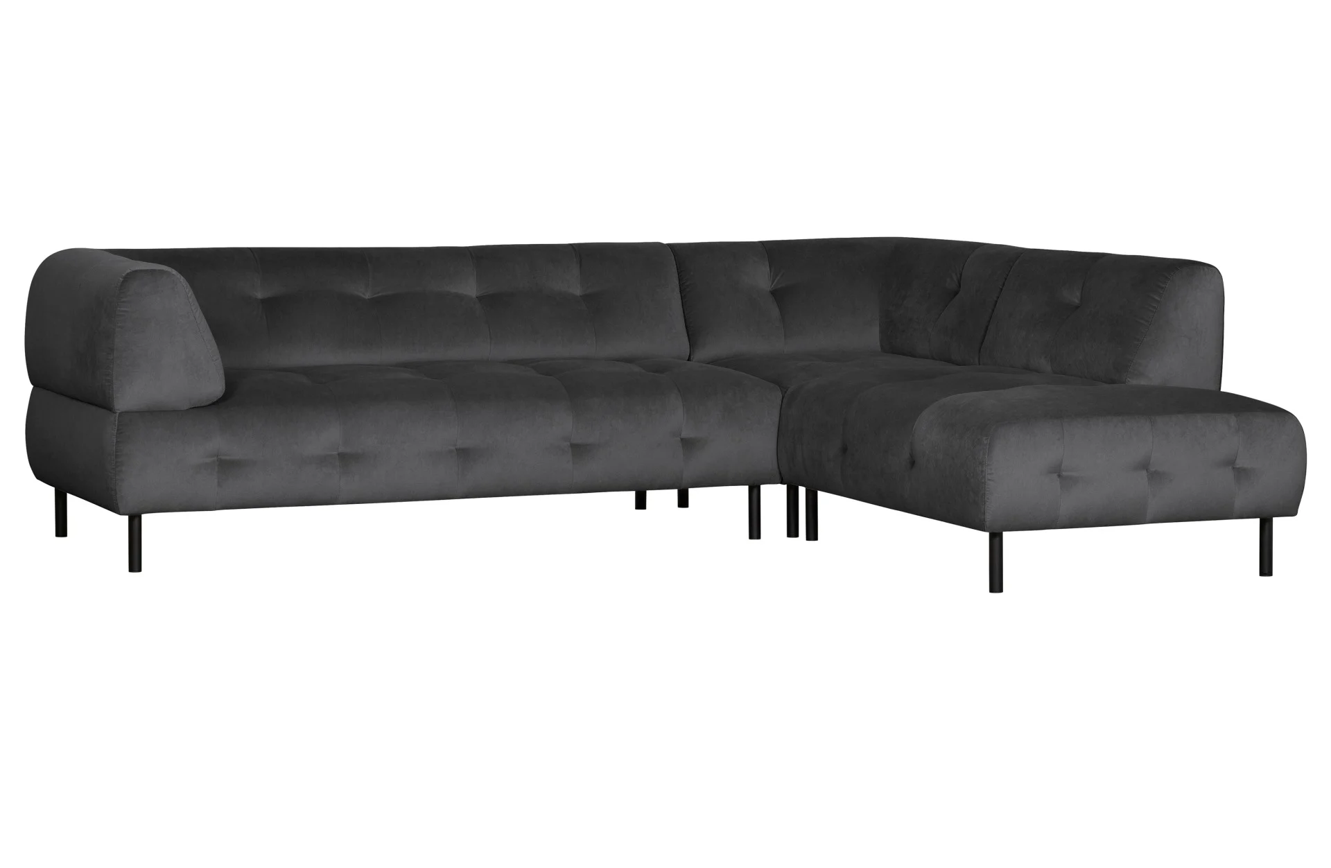 Ecksofa Lloyd mit Samtbezug, modernes Design, rechts, schwarz, komfortabel für 4–5 Personen - Woood