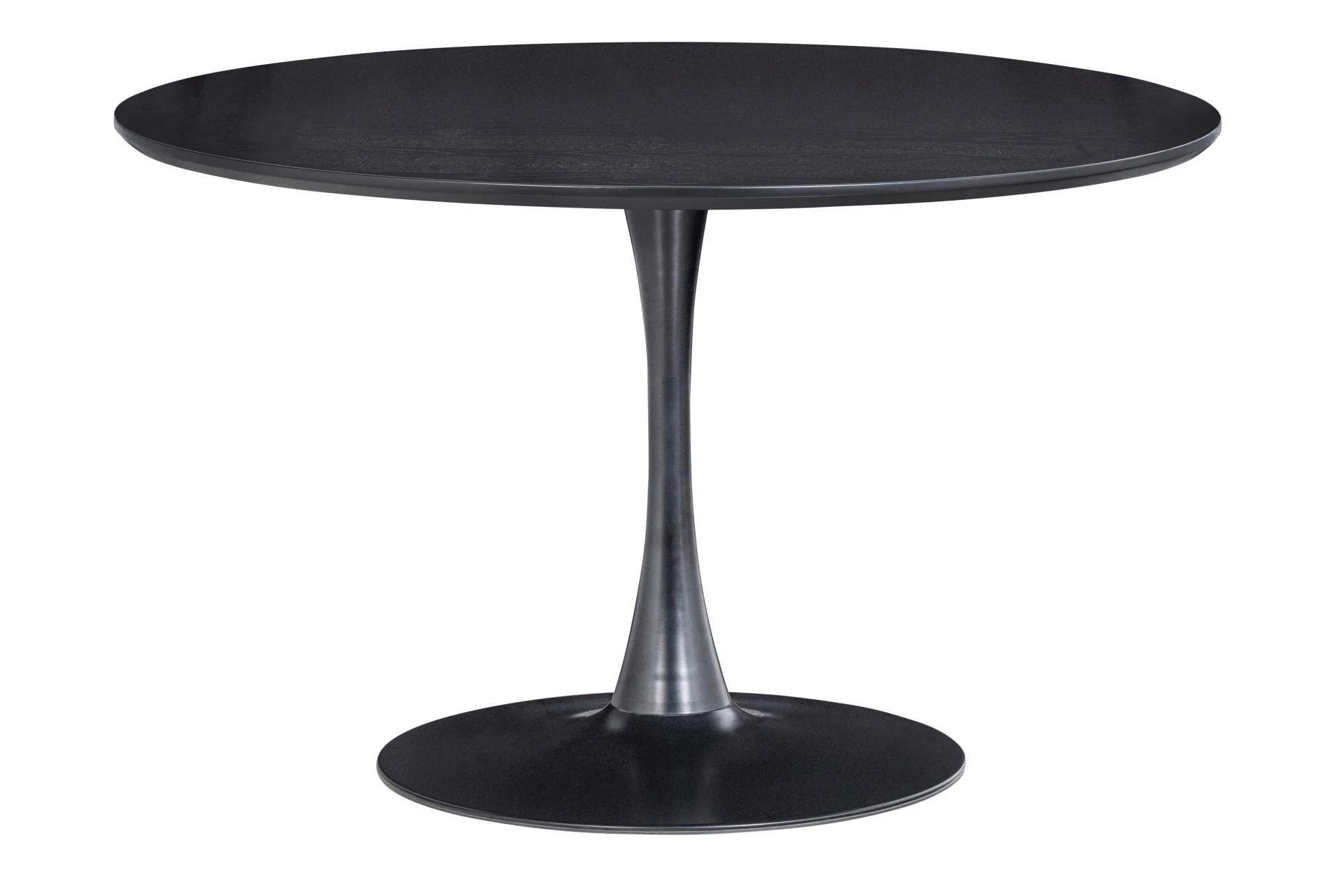 Esstisch Sammy rund, MDF und Metall, modern mit Mittelfuß, schwarz, Ø120 cm, für 4–6 Personen - Woood