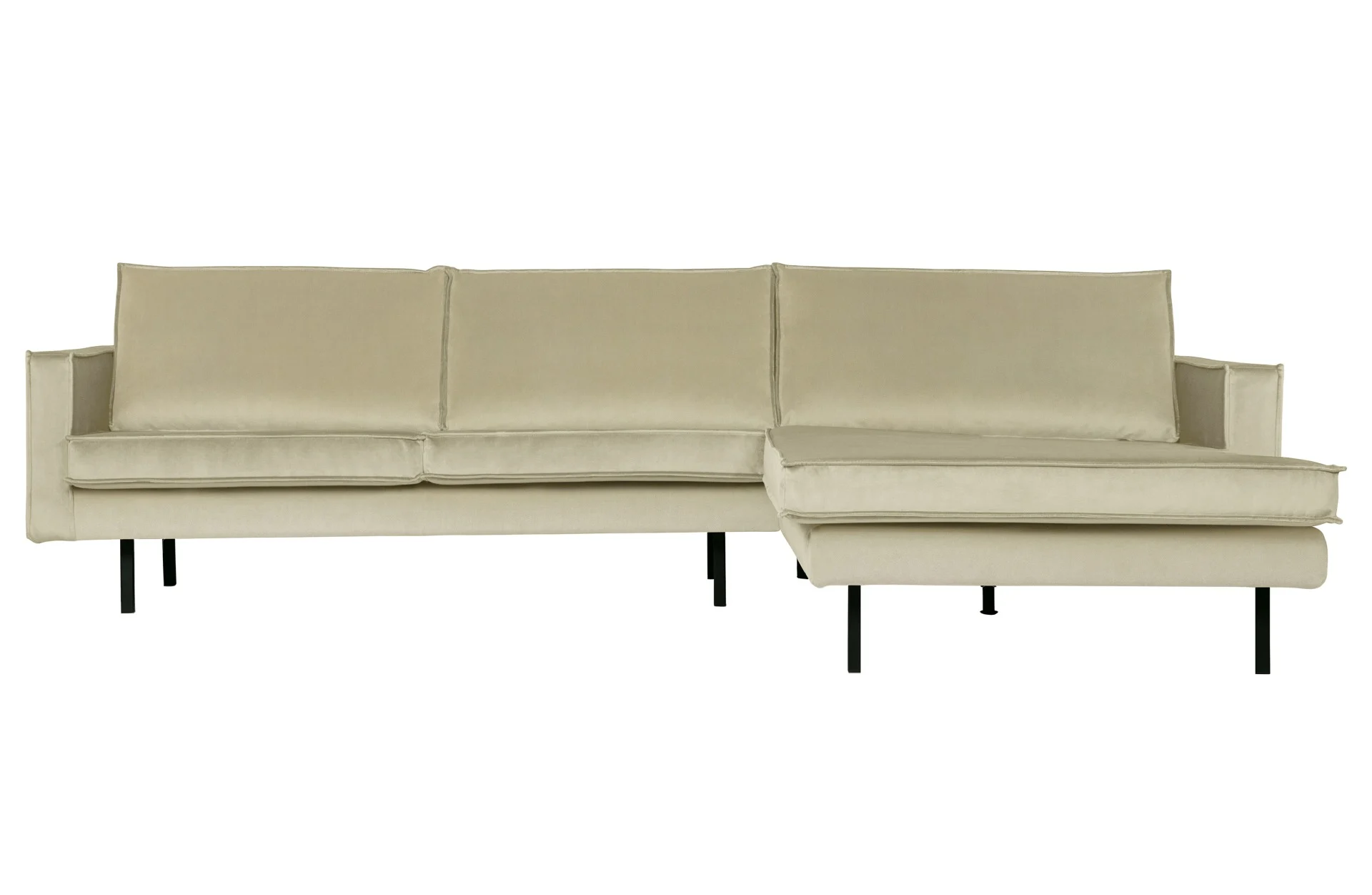 Ecksofa Rodeo aus Samt, moderne Chaiselongue rechts, pistaziengrün, komfortabel für 3–4 Personen - Woood