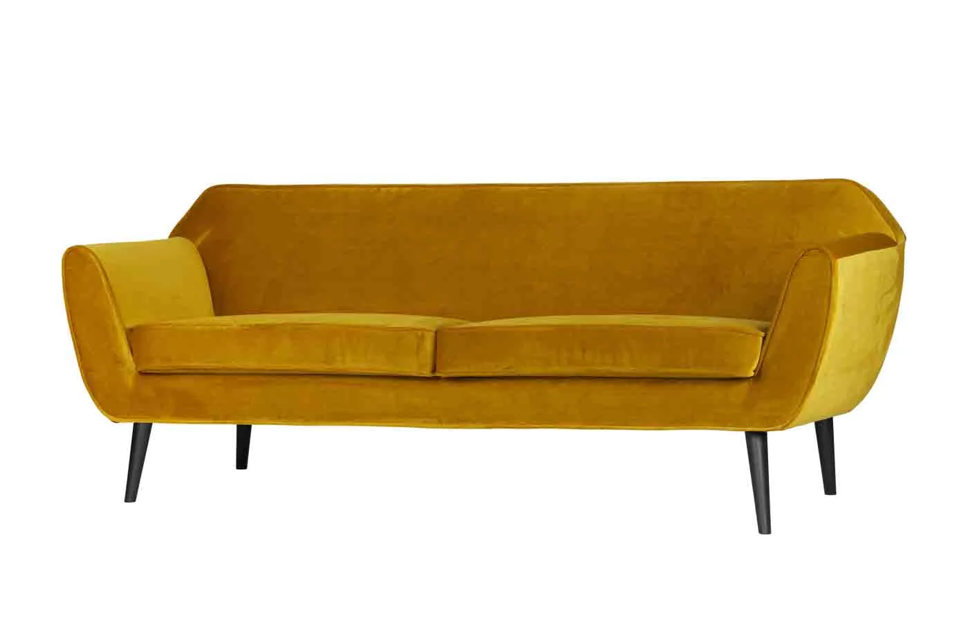 Sofa Rocco aus Samt, modern und komfortabel, 2-3 Sitzplätze, gelb, 187 cm, Buchenholzgestell
