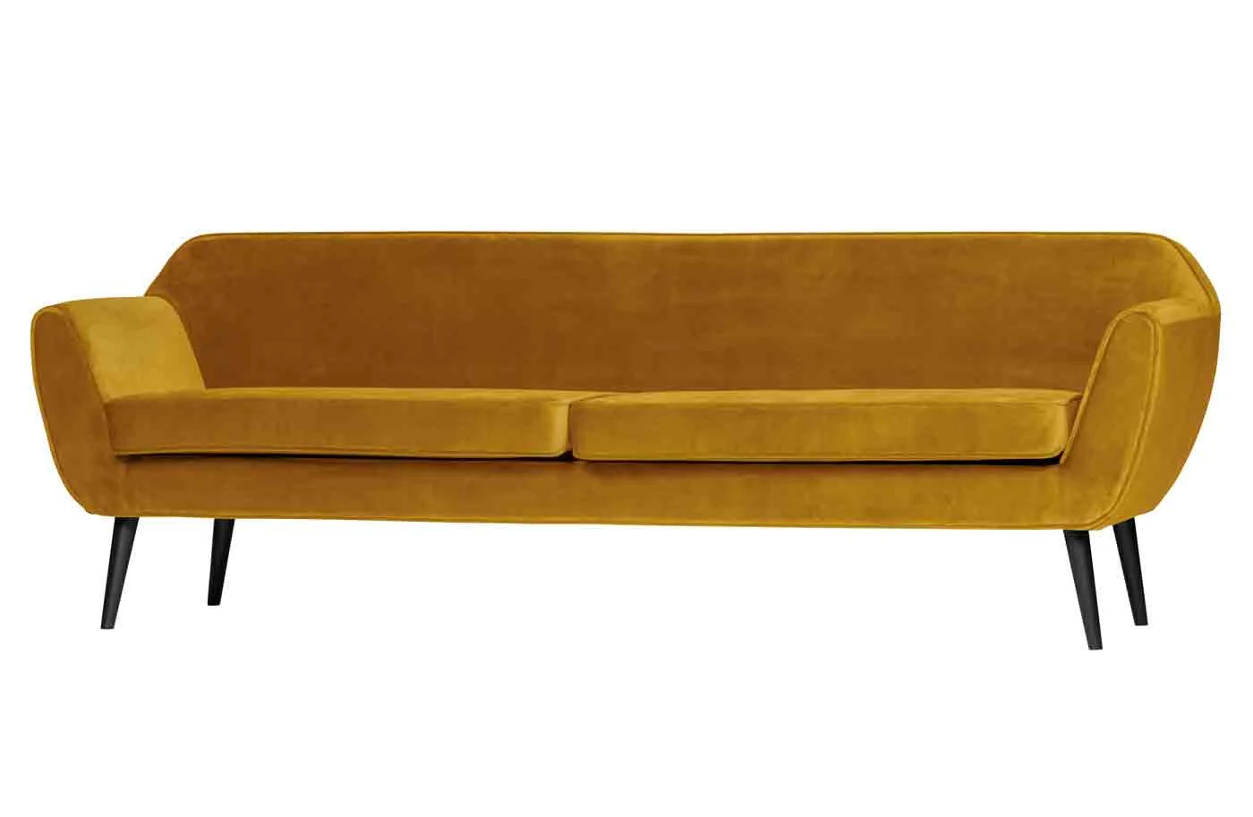 Sofa Rocco aus Samt, modern und gepolstert, 230 cm, Gelb Ocker, edles Design für Dein Zuhause - Woood