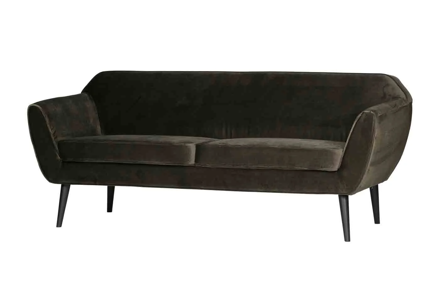 Sofa Rocco aus Samt, modern und bequem, 187 cm breit, dunkelgrün, mit schwarzen Beinen - Woood