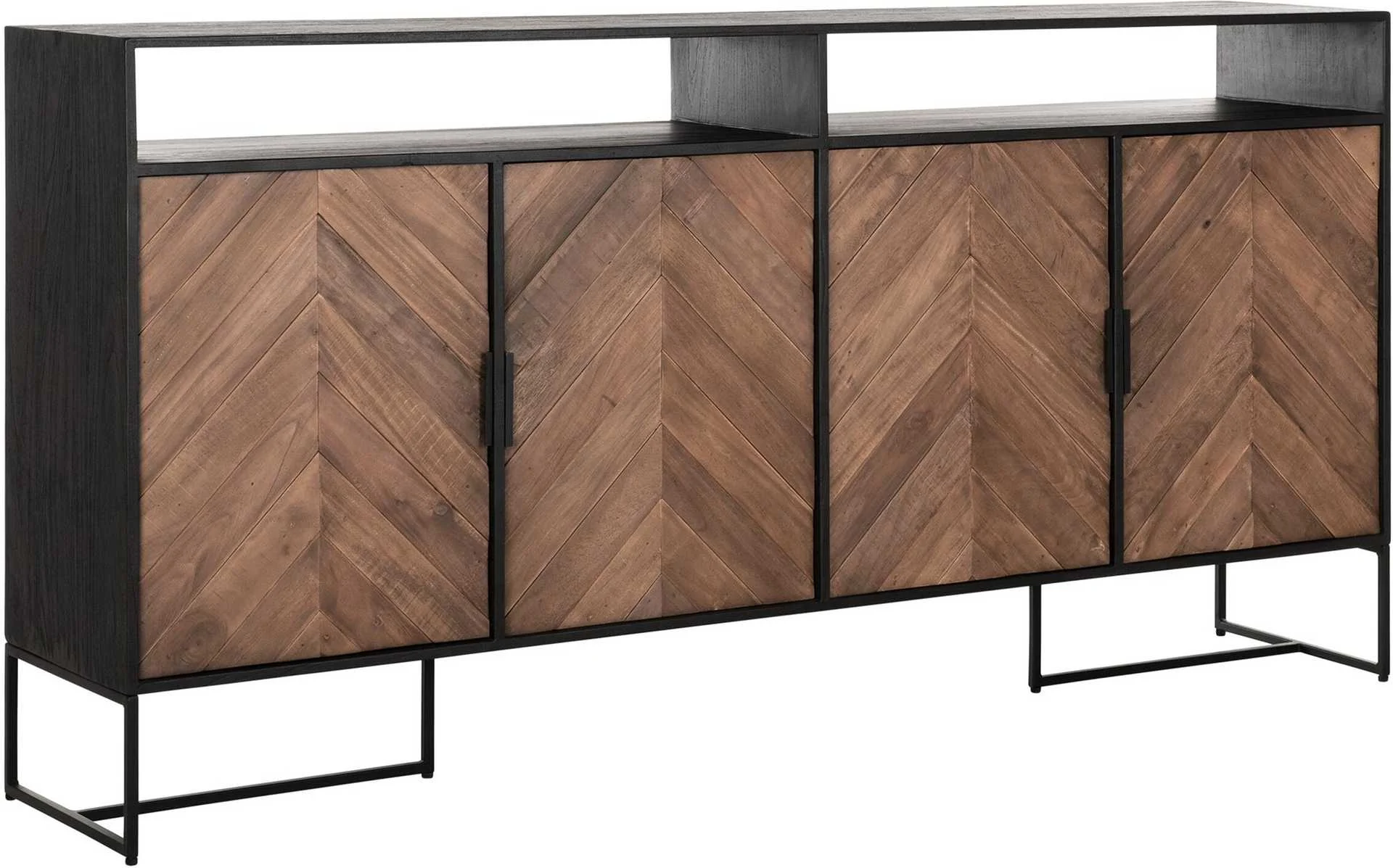 Sideboard Criss Cross aus Teakholz, massiver Stil, natur schwarz, 4 Türen, 100 cm hoch - dtp Home