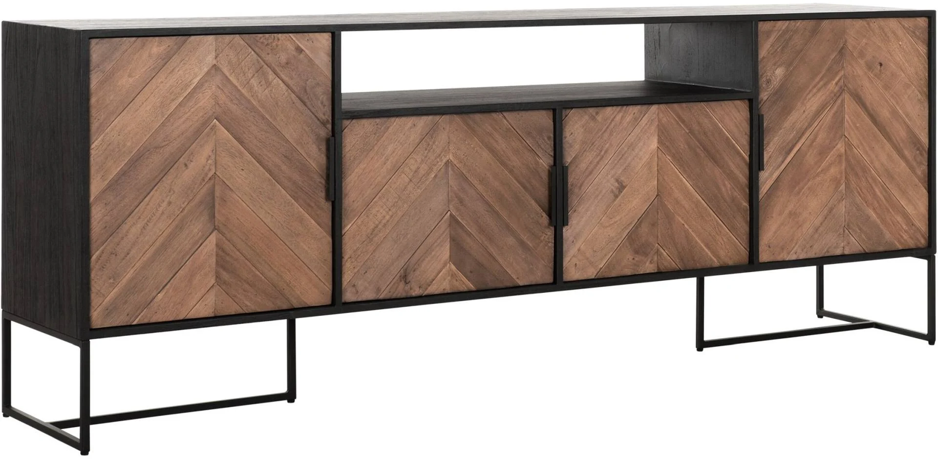 Sideboard Criss Cross aus Teakholz, massives Design, Natur Schwarz, 200x40x75 cm - dtp Home