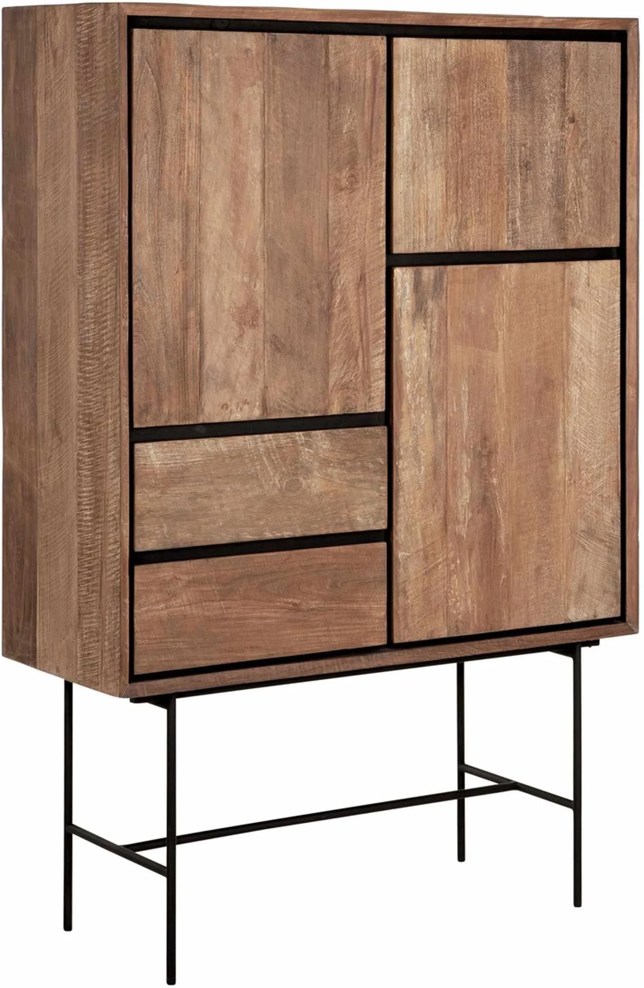 Schrank Metropole Low aus Teakholz, modern-massiv, Natur, mit Klapptüren und Schubladen, 100x40x150 cm