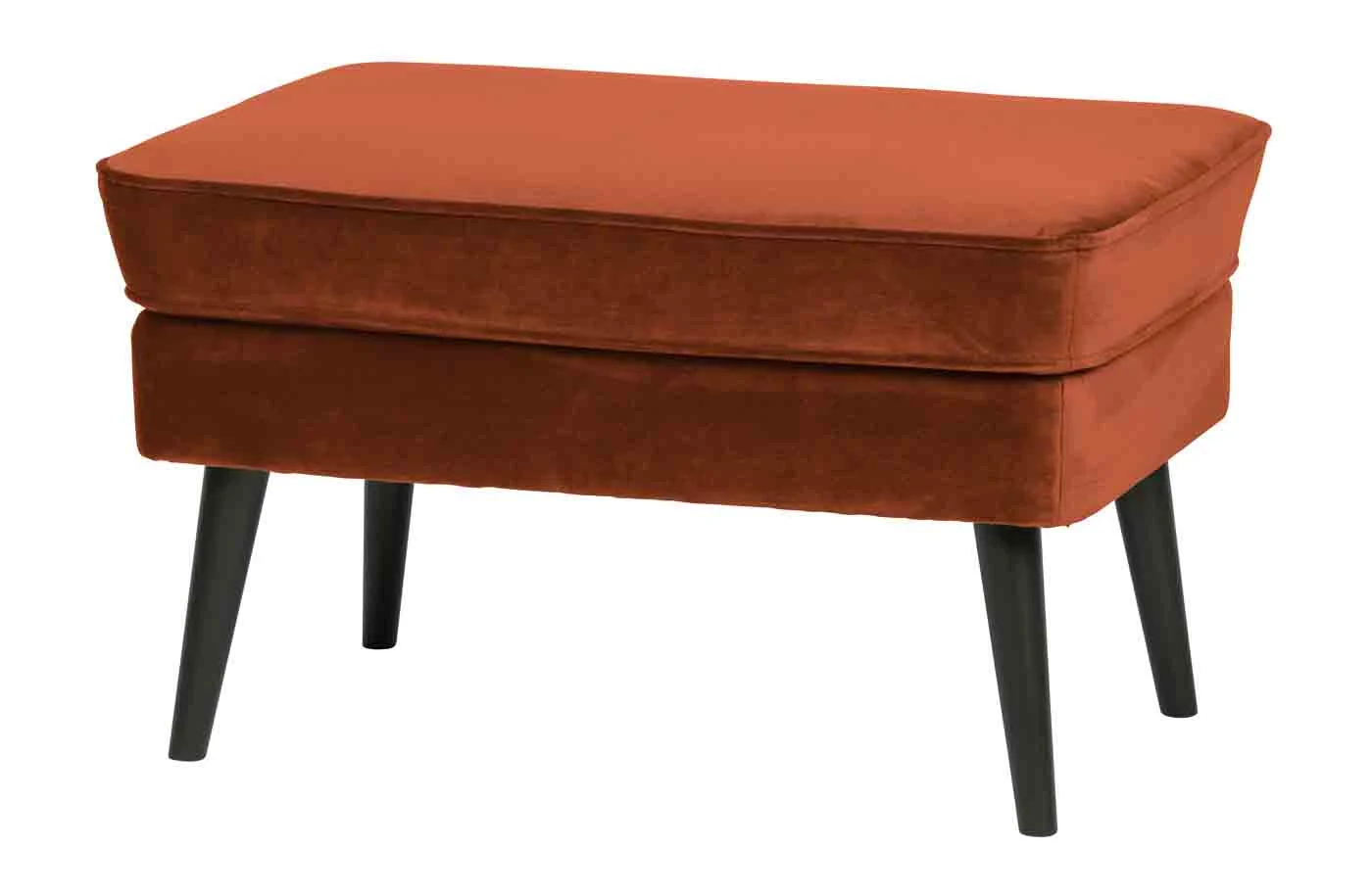Hocker Rocco Samt, modern gepolstert, rostrot, 4-Fuß-Gestell aus Buche, bequem für drinnen