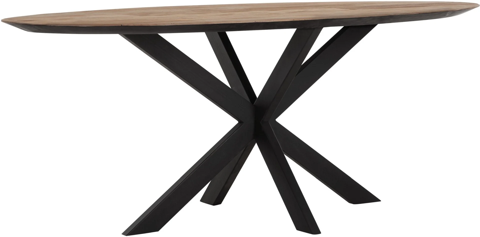Esstisch Shape Oval aus Teakholz, massiv, natur, 200 cm, modernes Spider-Gestell, für 4–6 Personen