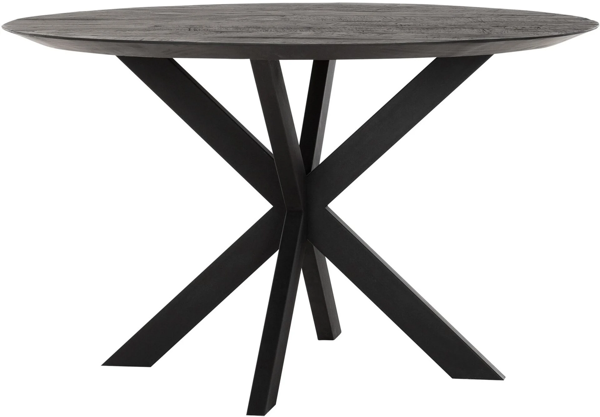 Esstisch Shape rund aus Teakholz, massives Design, Schwarz, Ø 130 cm, geeignet für 4-5 Personen