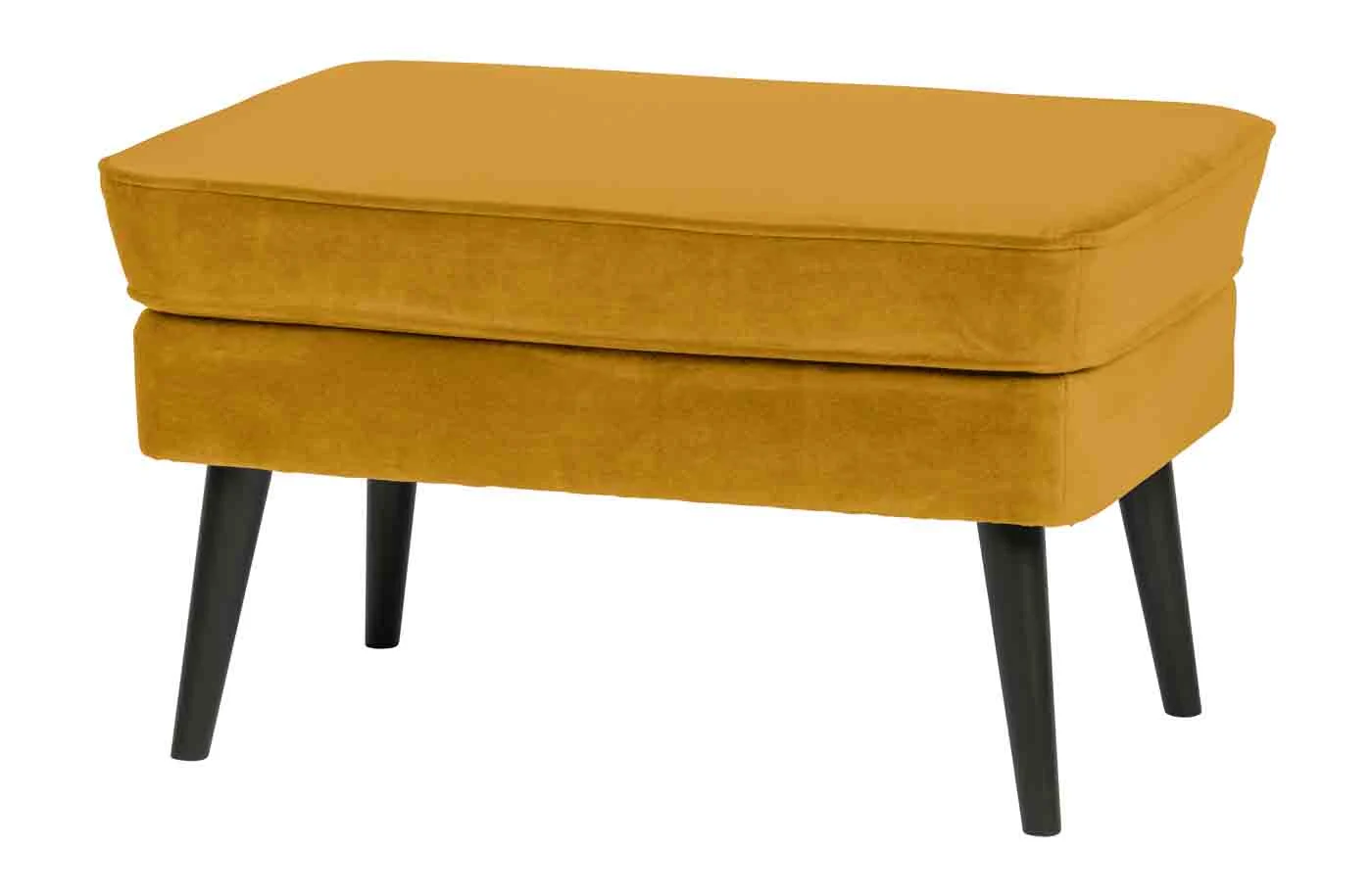 Hocker Rocco aus Samt, modern gepolstert, gelb ocker, rechteckig, stabiles Buchenholzgestell - Woood