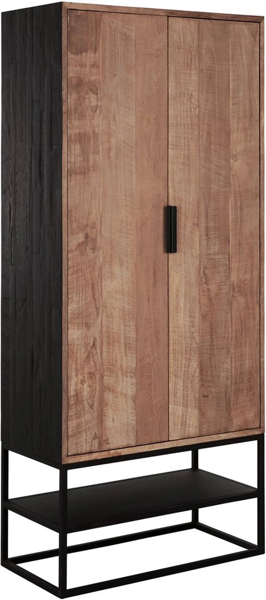 Vitrine Cosmo aus recyceltem Teakholz, Industrial Design, natur schwarz, Metallgestell - dtp Home