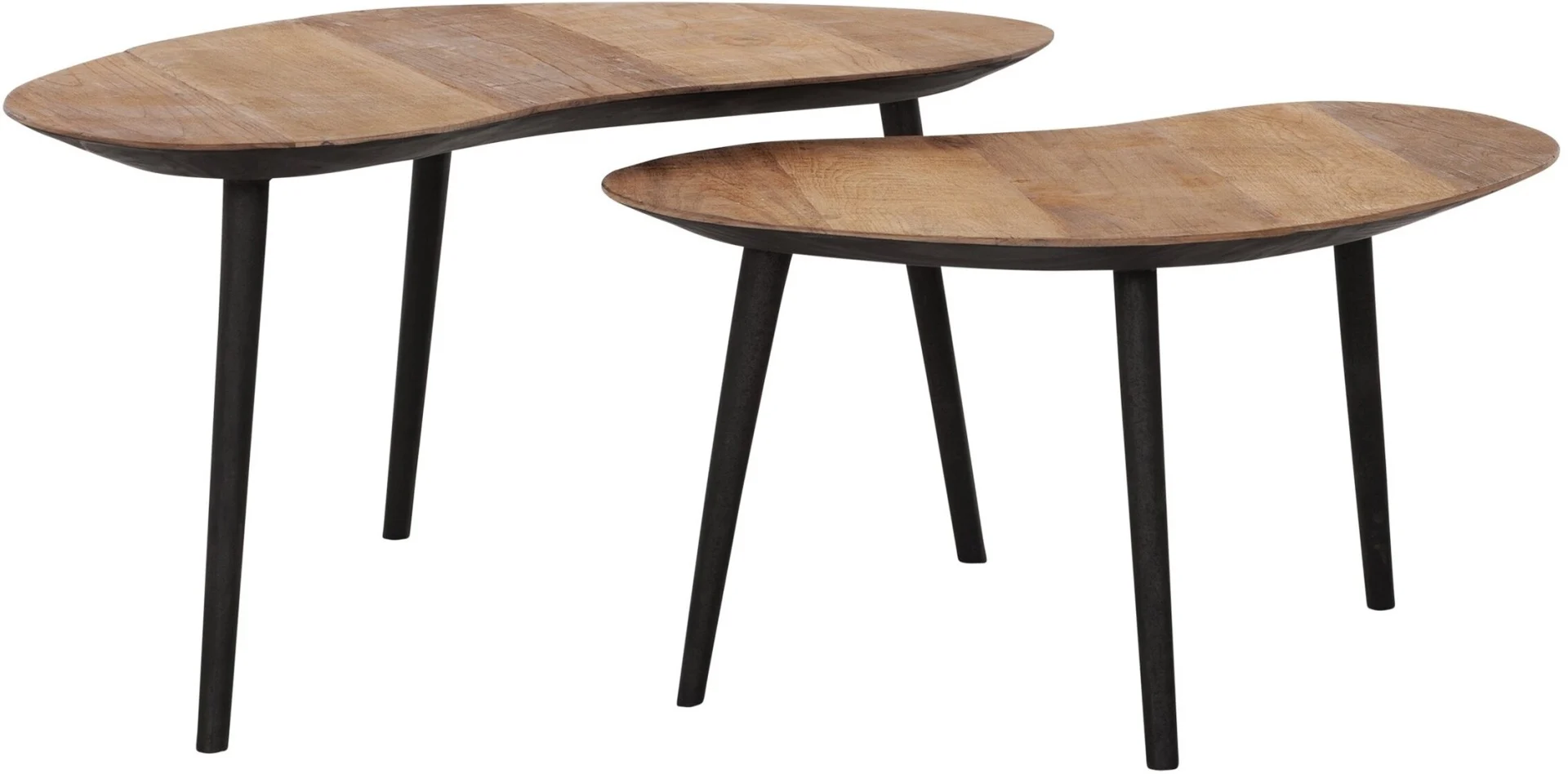 Couchtisch Organus 2er-Set aus Teak, organisches Design, Industrial Stil, natur, Metallgestell