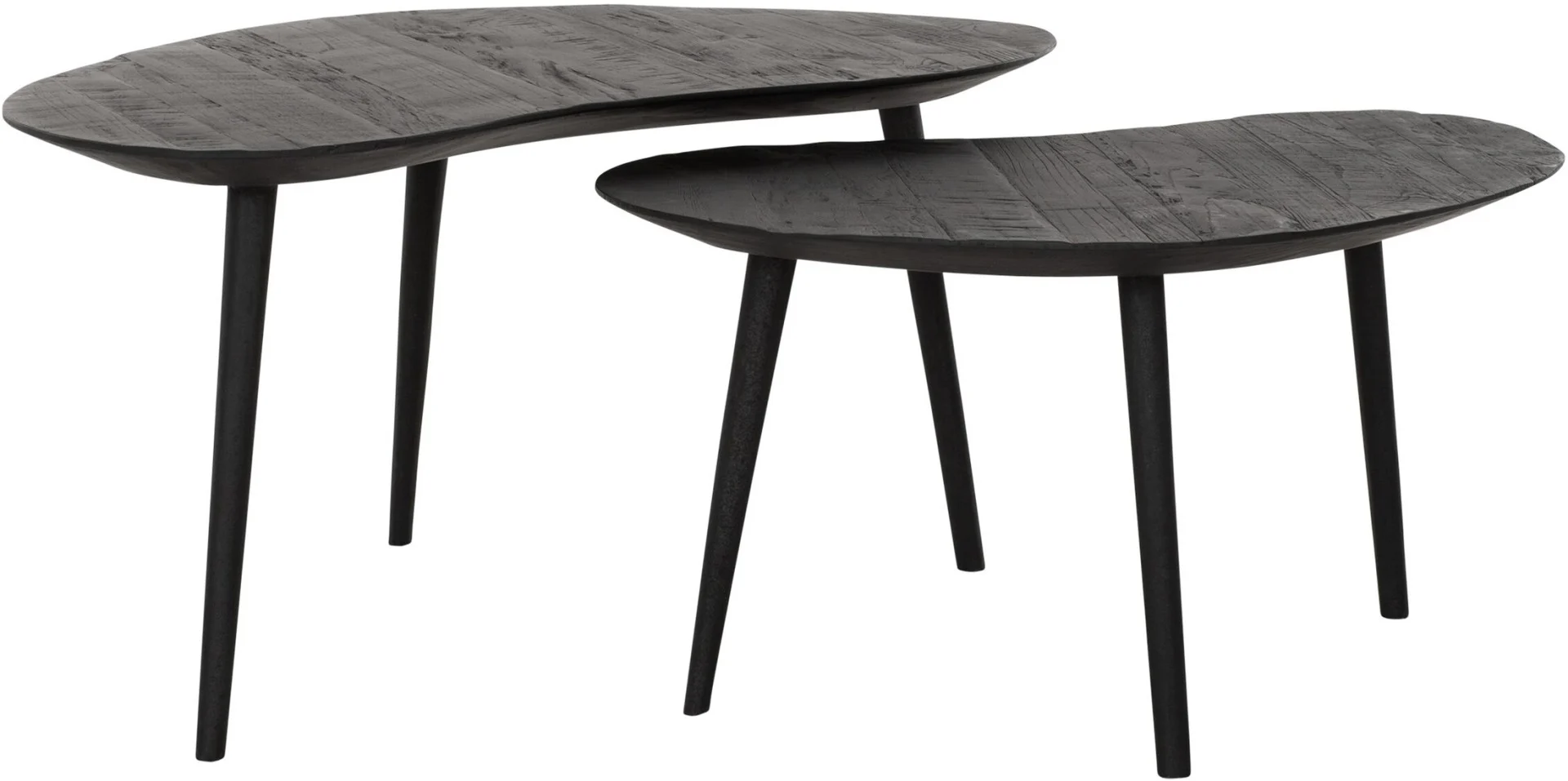 Couchtisch Organus 2er-Set aus Teak und Metall, organisches Design, Industrial Stil, schwarz natur