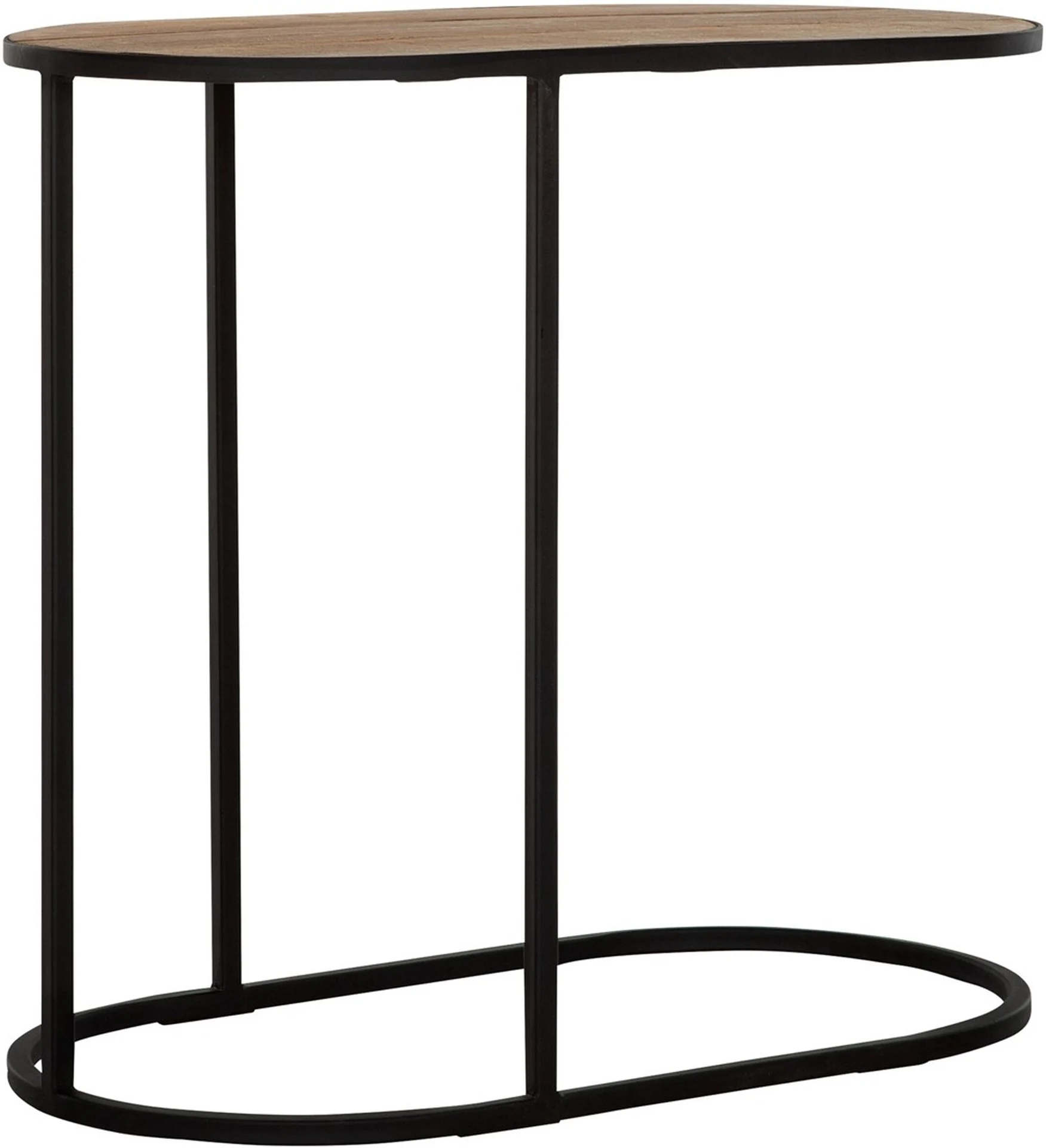 Beistelltisch Terra aus Teakholz, Industrial Design, Natur, oval mit schwarzem Metallgestell - dtp Home