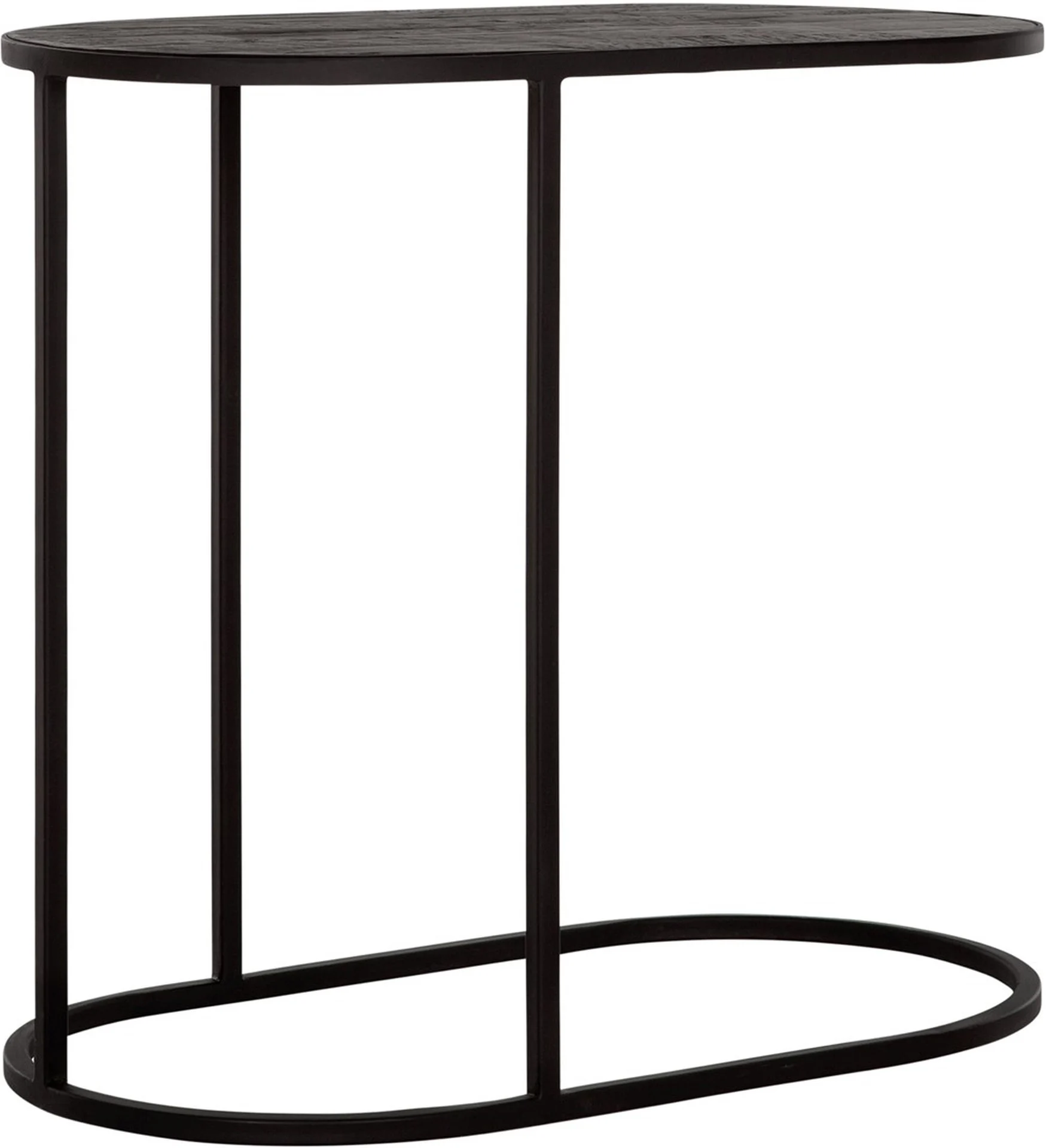 Beistelltisch Terra aus Teakholz und Metall, Industrial Design, schwarz, oval, 65x35x60 cm - dtp Home